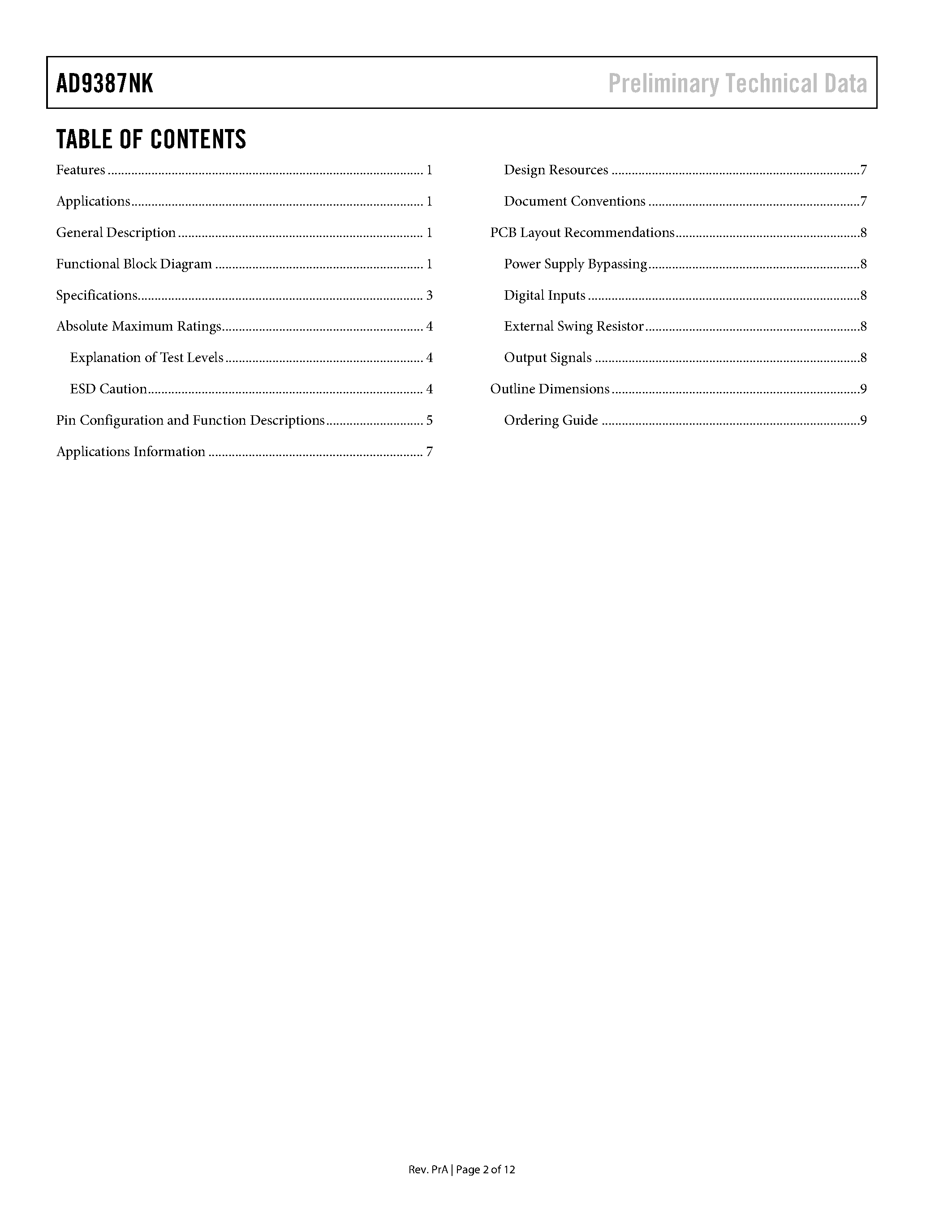 Datasheet AD9387NK page 2 Datasheet AD9387NK - DVI Transmitter page 2