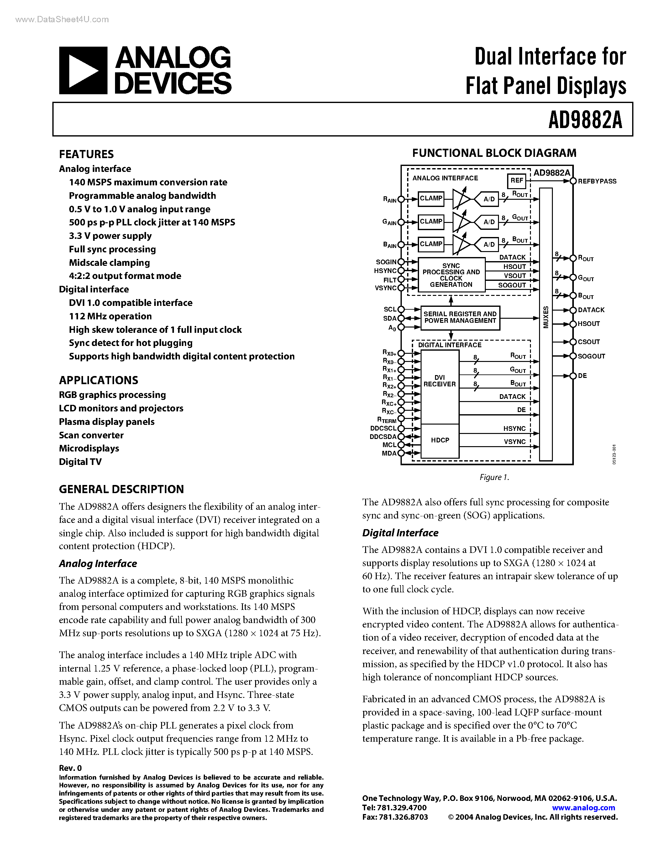 Datasheet AD9882A - Dual Interface page 1