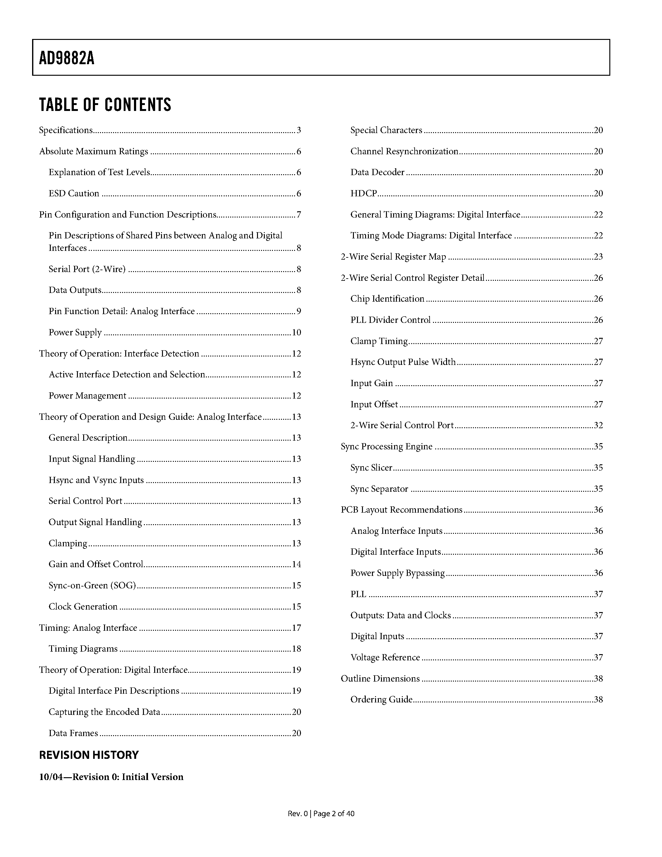 Datasheet AD9882A - Dual Interface page 2
