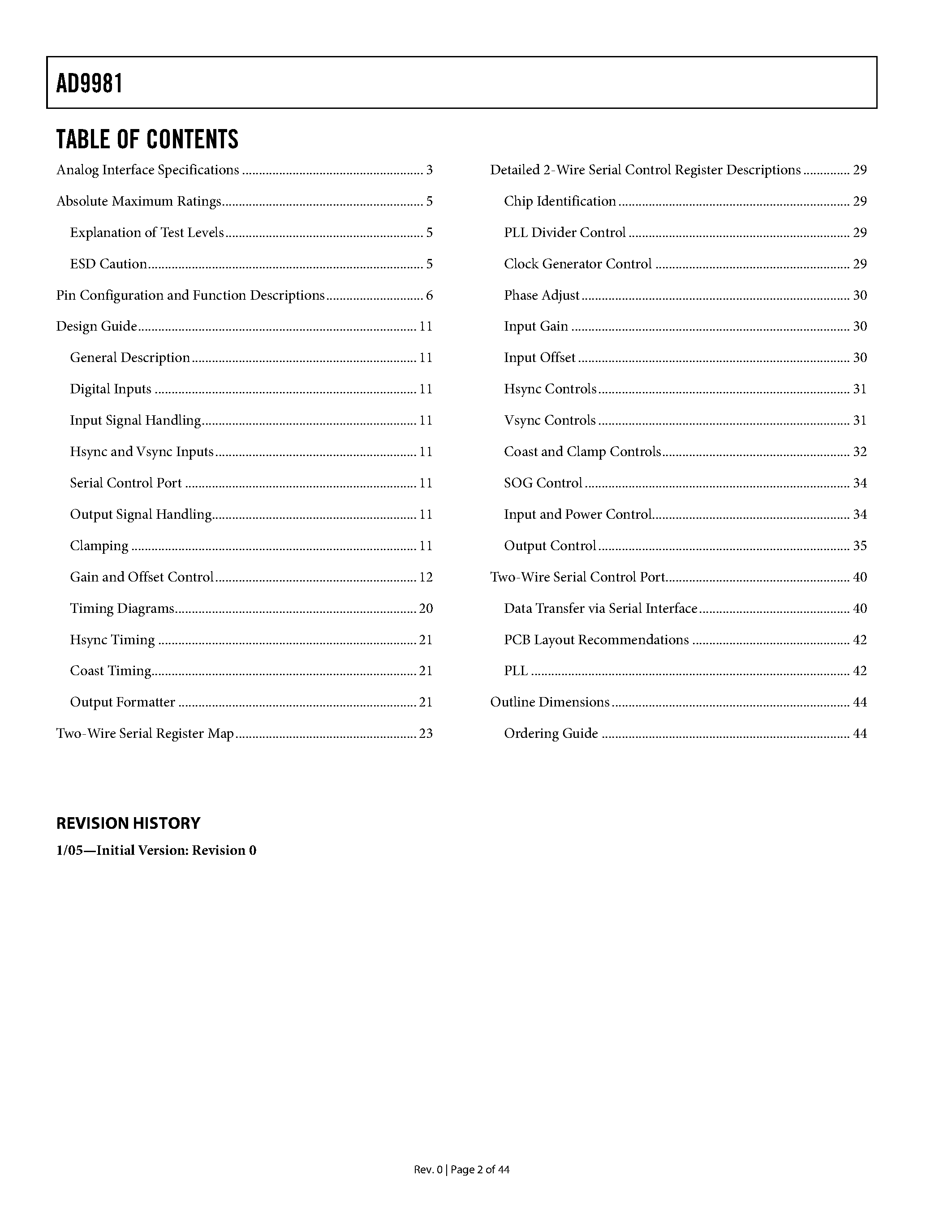 Datasheet AD9981 page 2 Datasheet AD9981 - High Performance 10-Bit Display Interface page 2