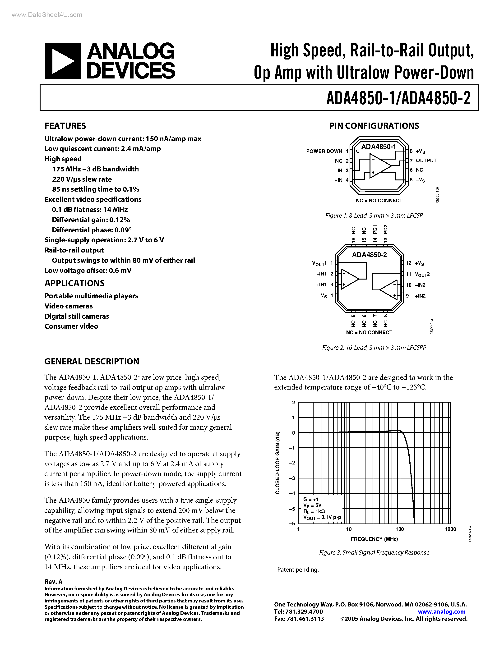 Datasheet ADA4850-1 - (ADA4850-1/-2) Op Amp page 1