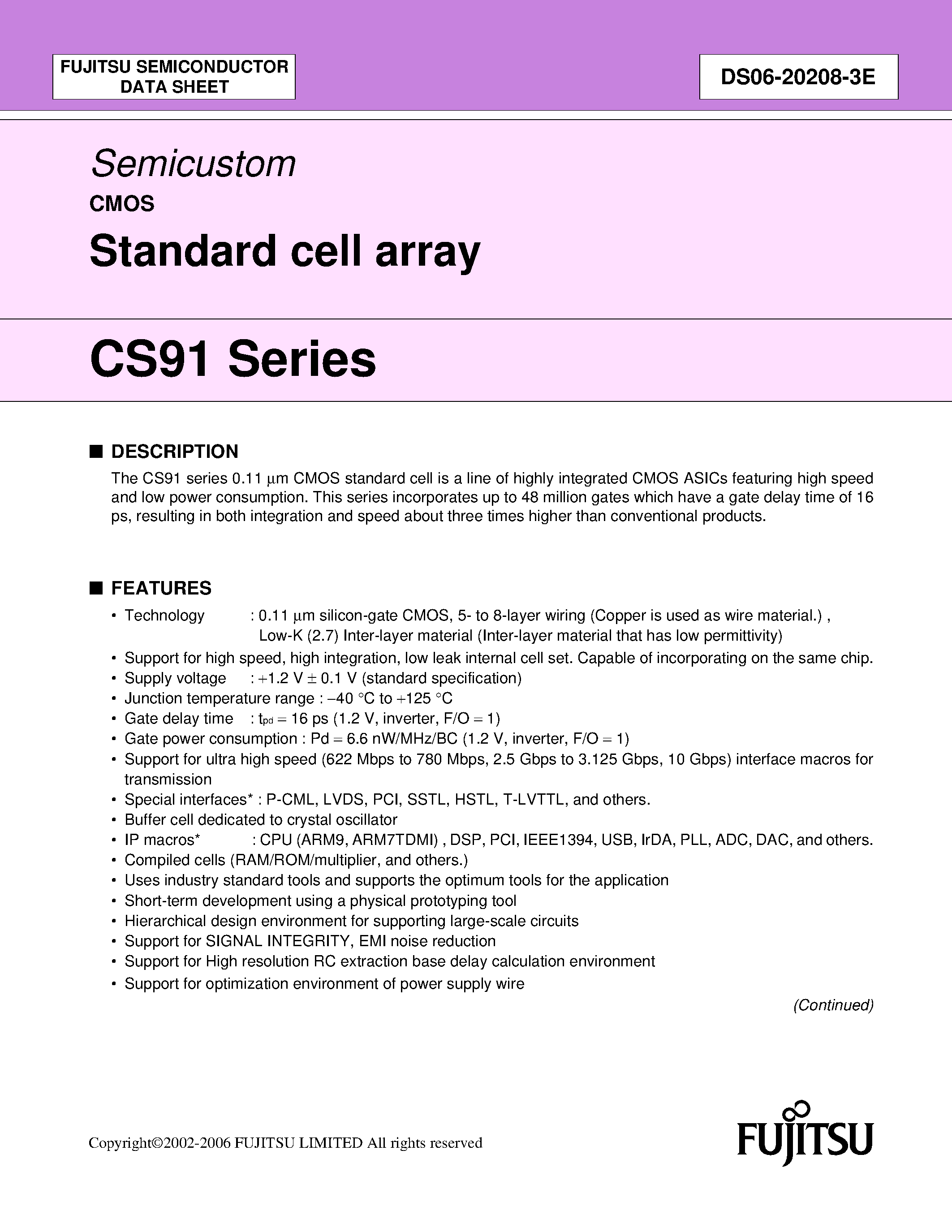 Даташит на микросхему CS91 страница 1 Даташит CS91 - Standard cell array страница 1