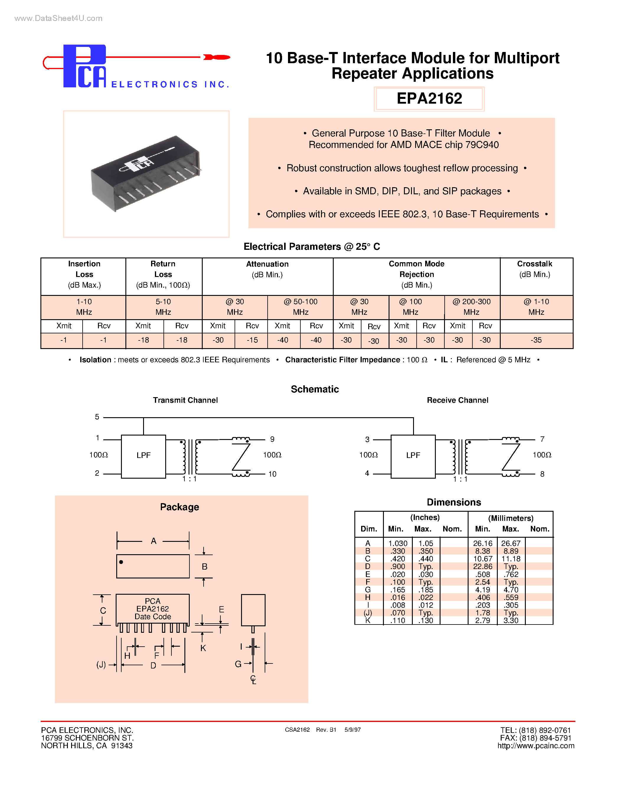 Datasheet EPA2162 - 10 Base-T Interface Module page 1