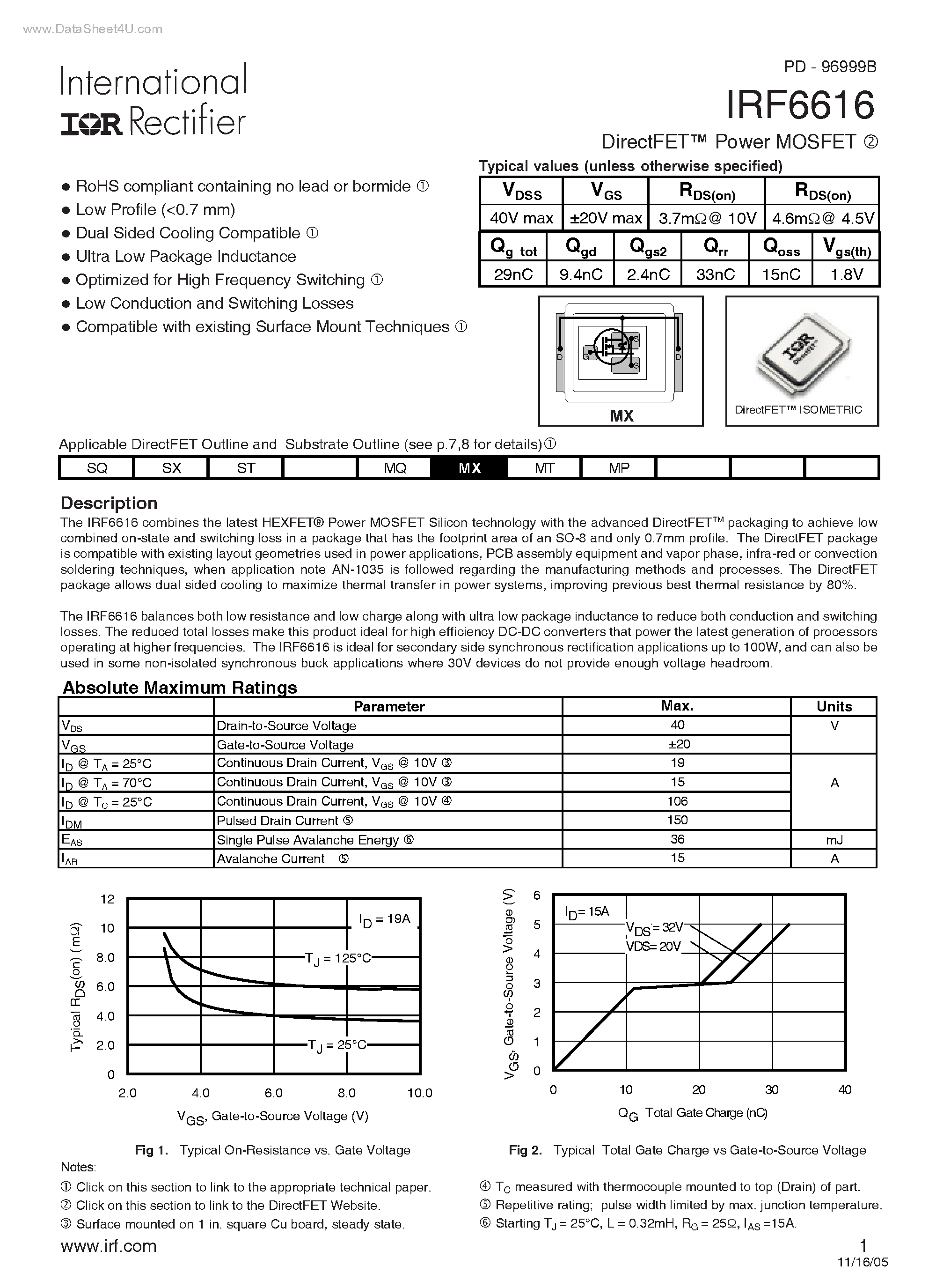 Datasheet IRF6616 page 1 Datasheet IRF6616 - DirectFET Power MOSFET page 1