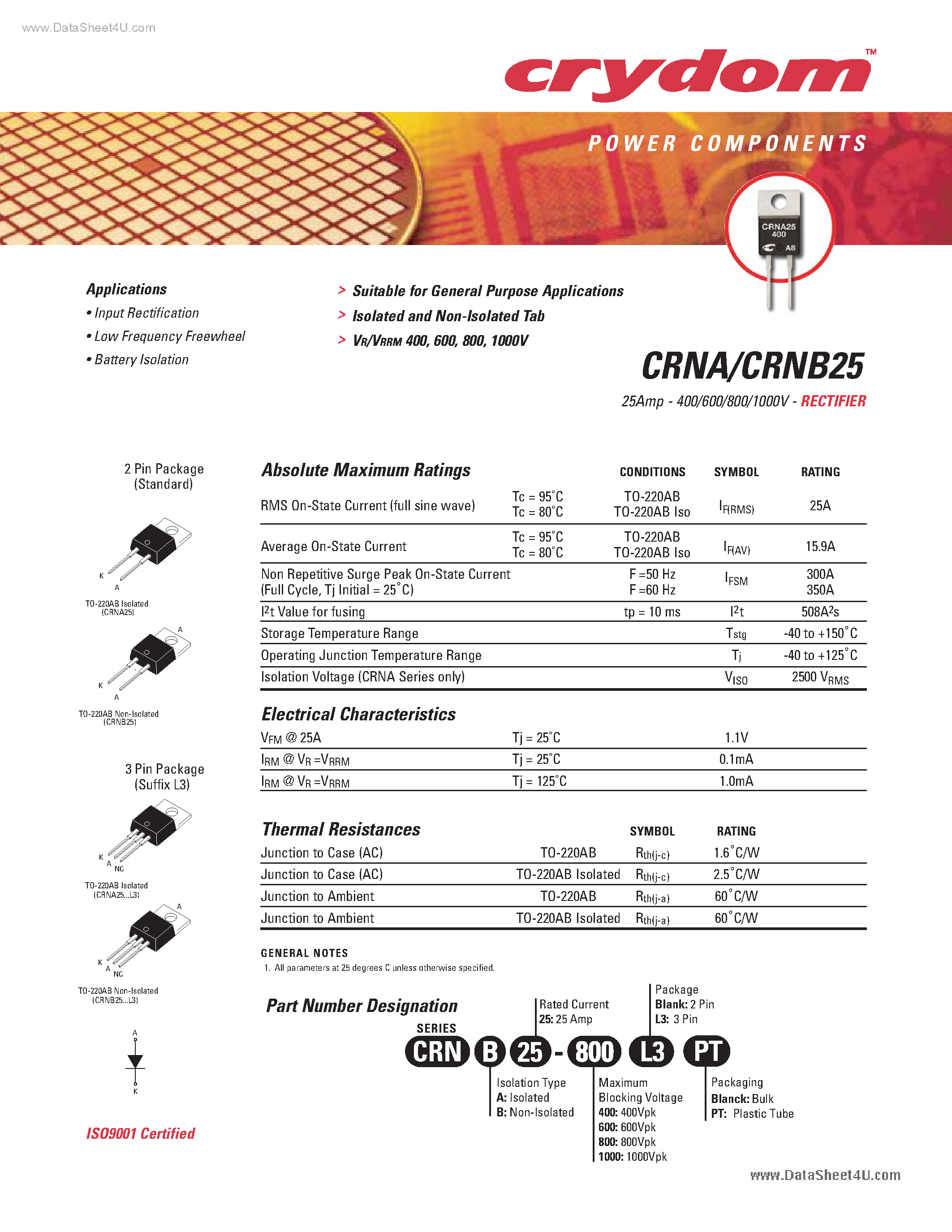 Даташит CRNA25 - Rectifiers страница 1