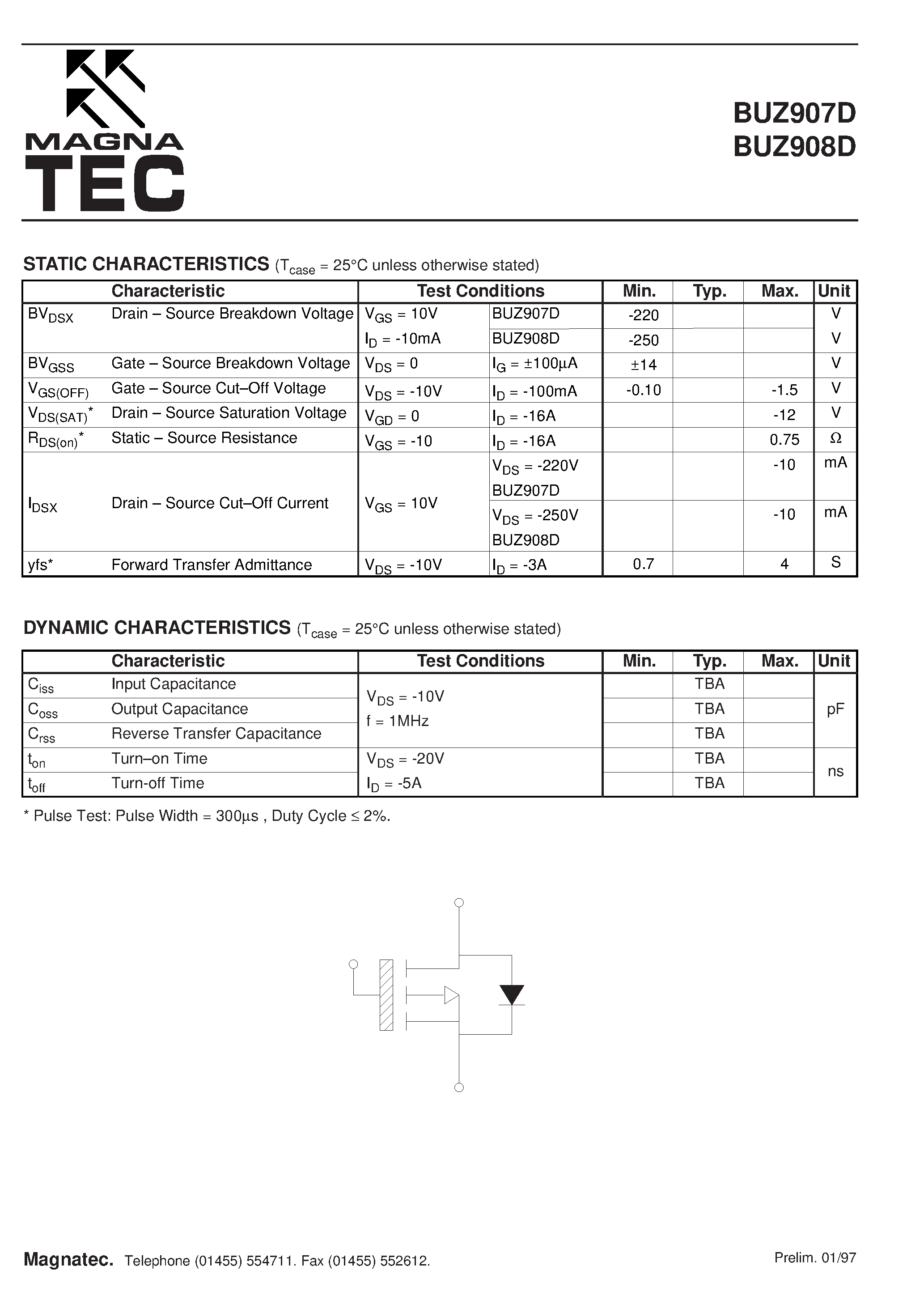 Datasheet BUZ907D page 2 Datasheet BUZ907D - (BUZ907D / BUZ908D) P-CHANNEL POWER MOSFET page 2