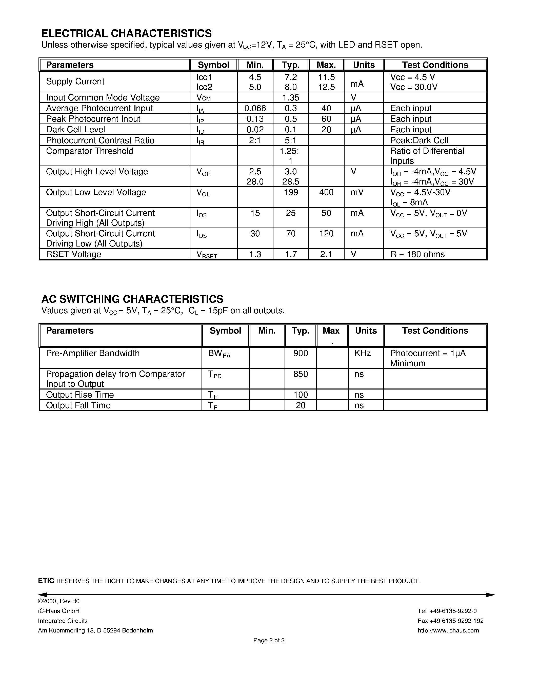 Даташит ET9560 - 3 CHANNEL DIFFERENTIAL AMPLIFIER-COMPARATOR страница 2