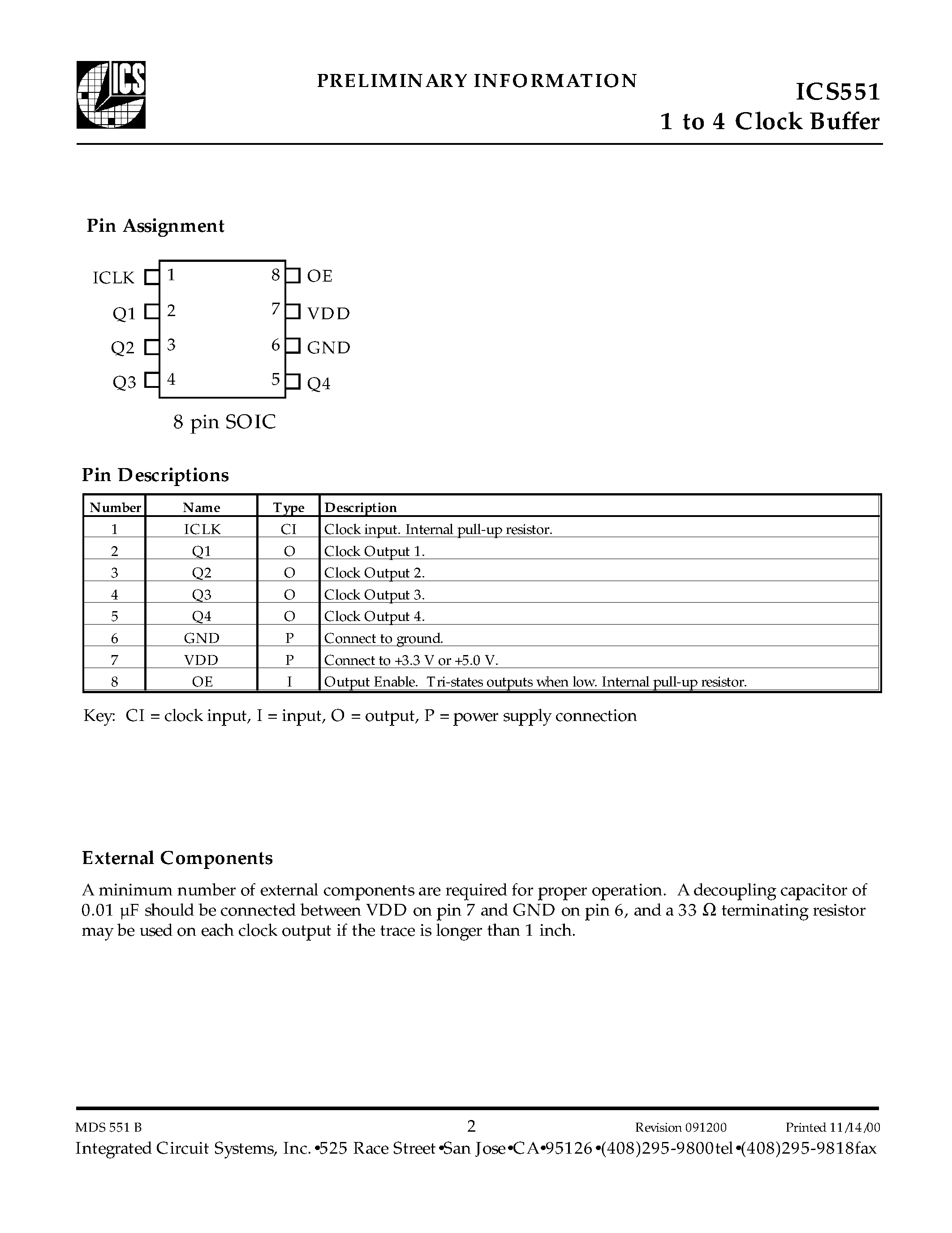 Даташит ICS551 - 1 to 4 Clock Buffer страница 2