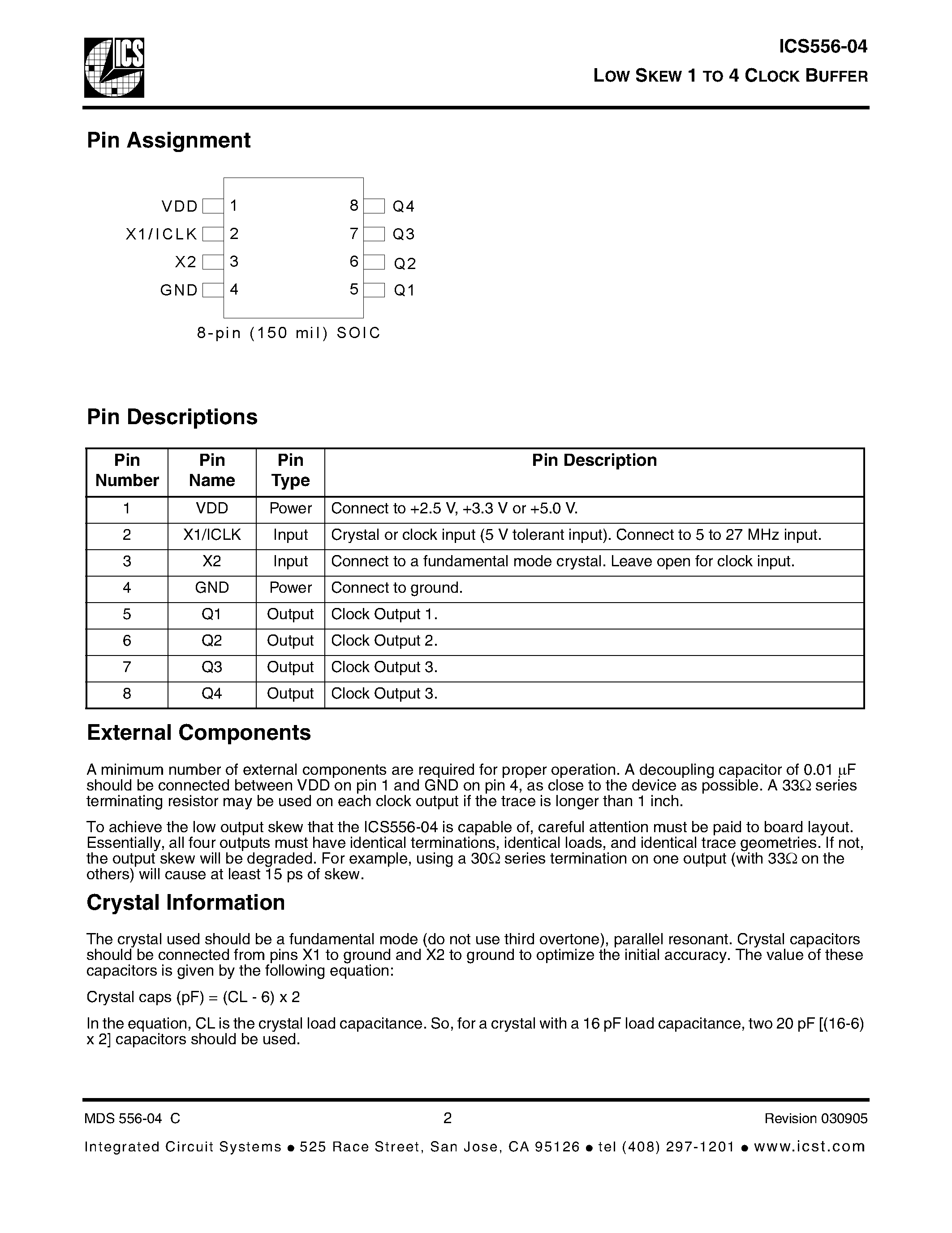 Даташит ICS556-04 - LOW SKEW 1 TO 4 CLOCK BUFFER страница 2