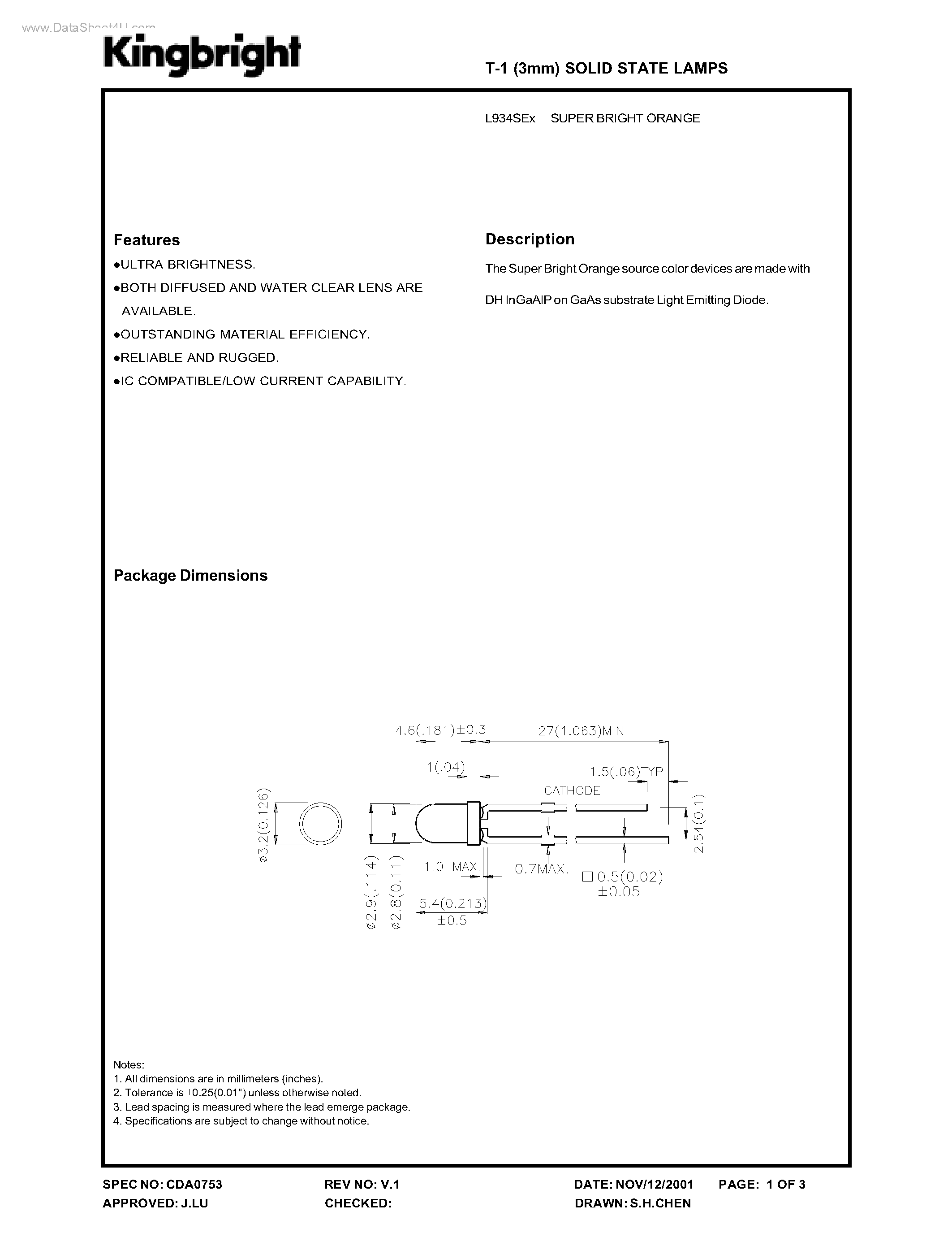 Datasheet L934xx page 1 Datasheet L934xx - SOLID STATE LAMPS page 1
