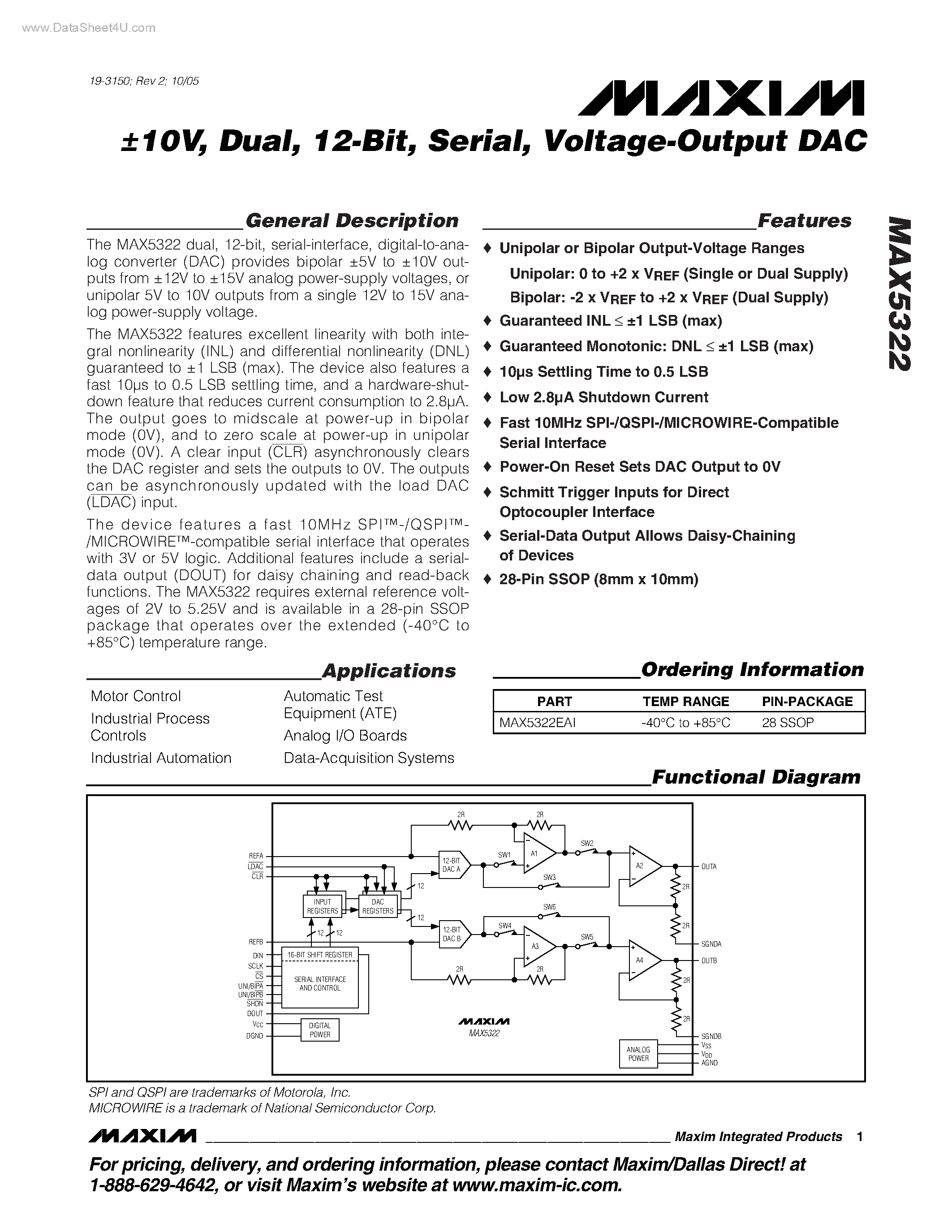 Datasheet MAX5322 - Voltage-Output DAC page 1