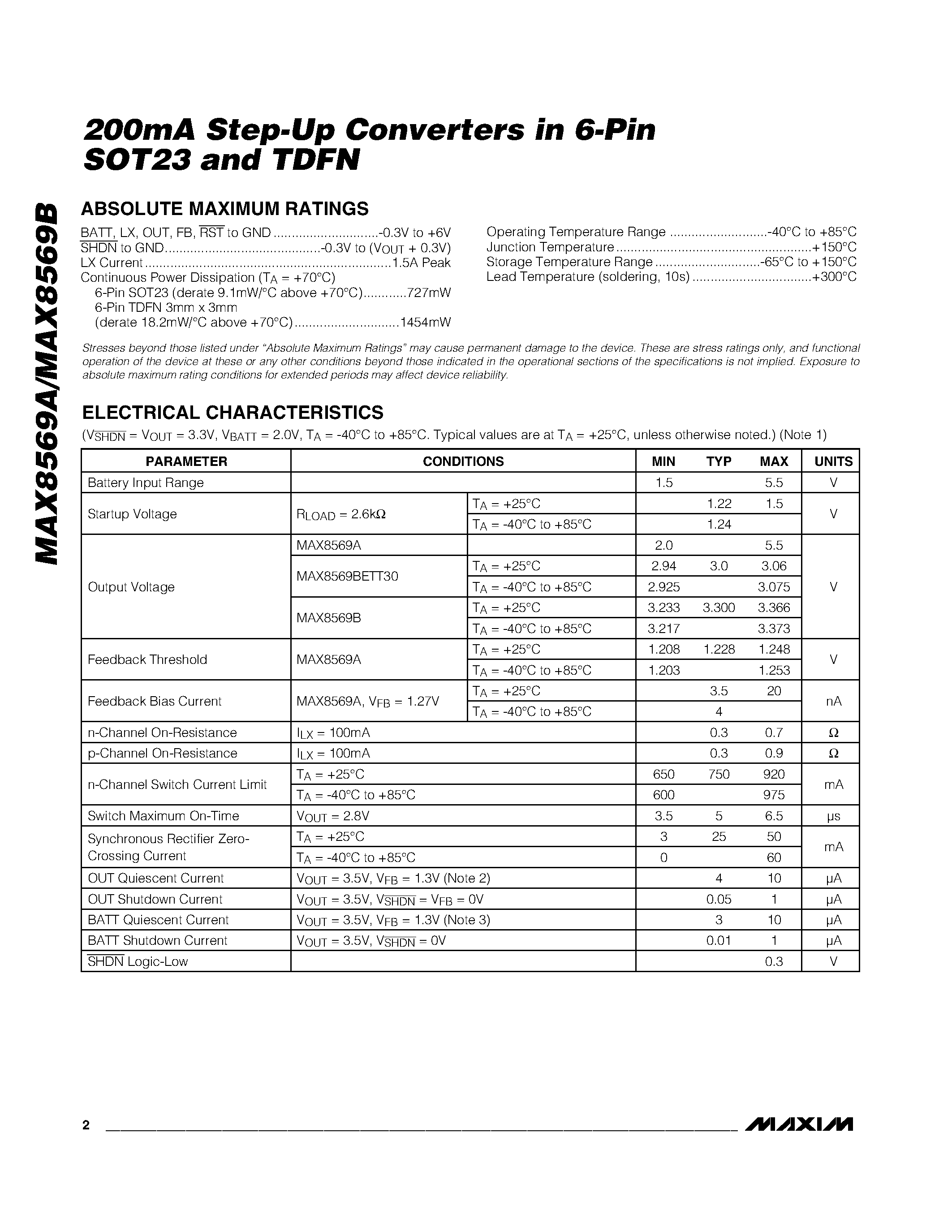Datasheet MAX8569A - (MAX8569A / MAX8569B) 200mA Step-Up Converters page 2