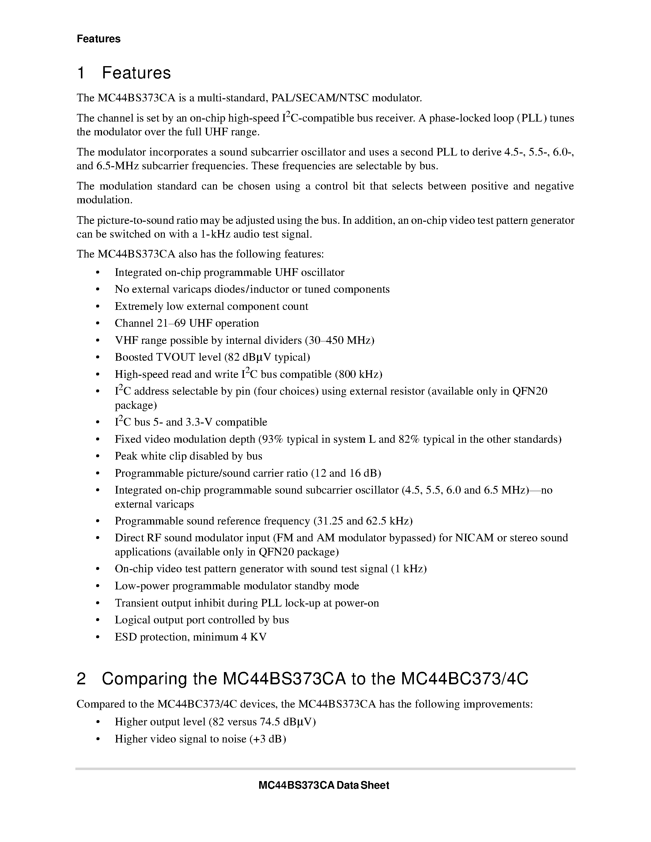 Даташит на микросхему MC44BS373CA страница 2 Даташит MC44BS373CA - PLL-Tuned UHF and VHF Audio/Video High-Integration Modulator страница 2
