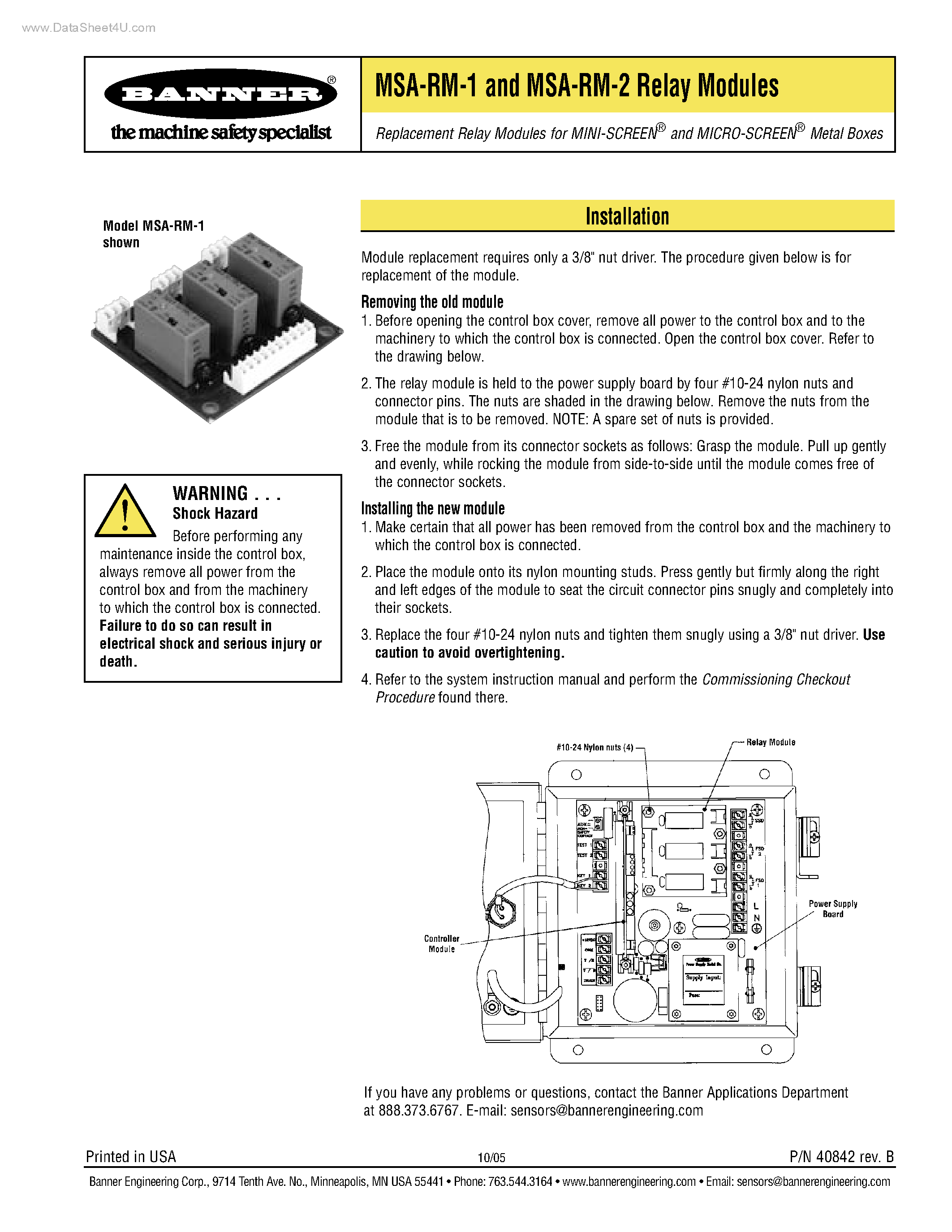 Datasheet MSA-RM-1 - (MSA-RM-1 / MSA-RM-2) Replacement Relay Modules page 1