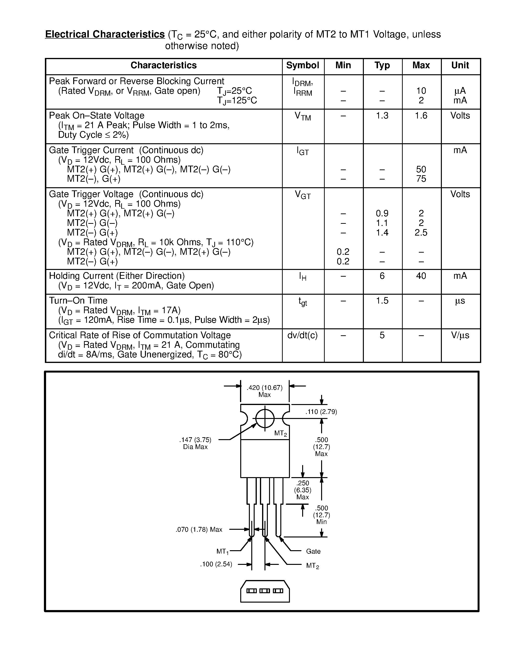 Datasheet NTE56004 page 2 Datasheet NTE56004 - (NTE56004 - NTE56010) TRIAC / 15 Amp page 2