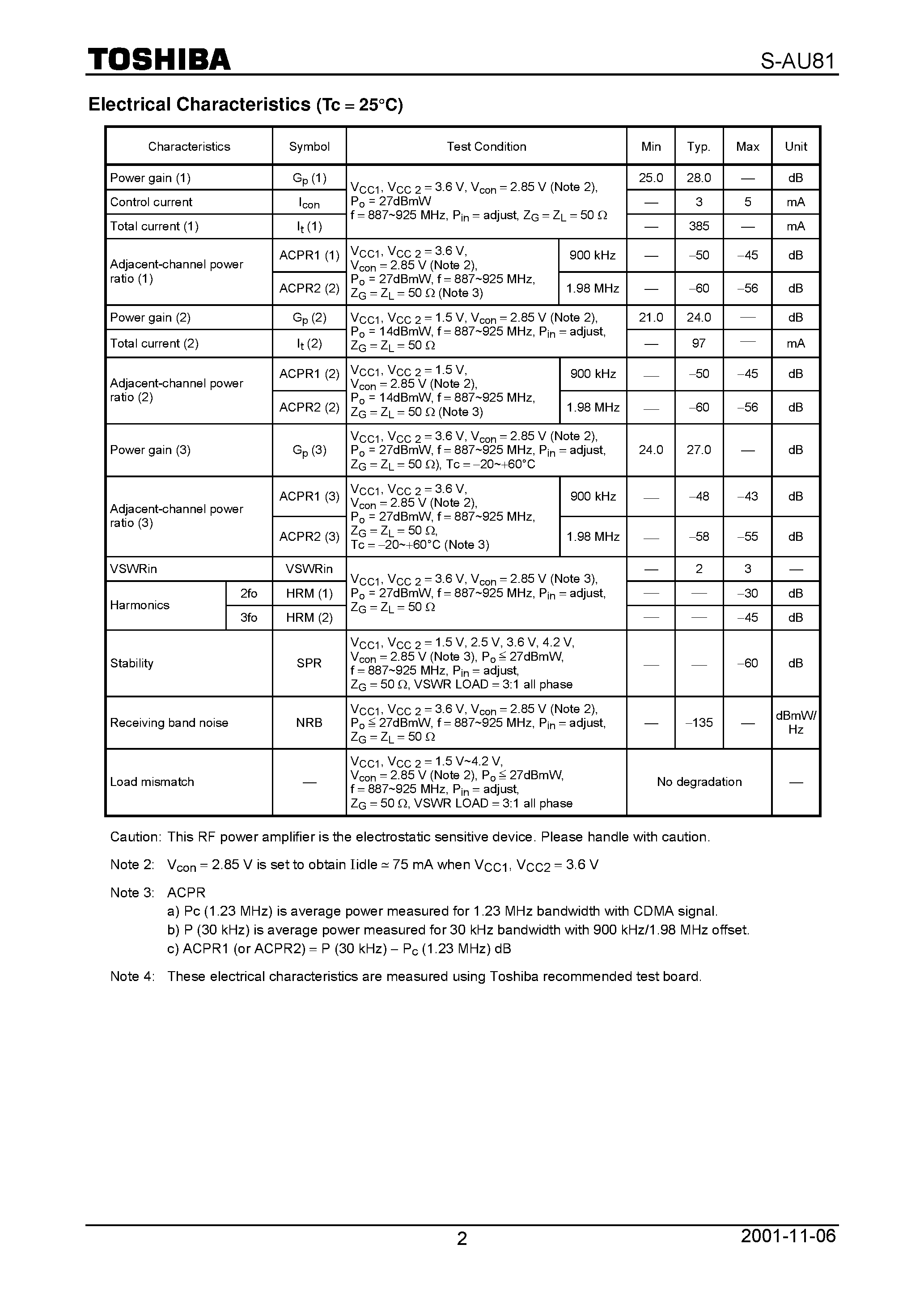 Datasheet S-AU81 page 2 Datasheet S-AU81 - RF Power Amplifier Module page 2