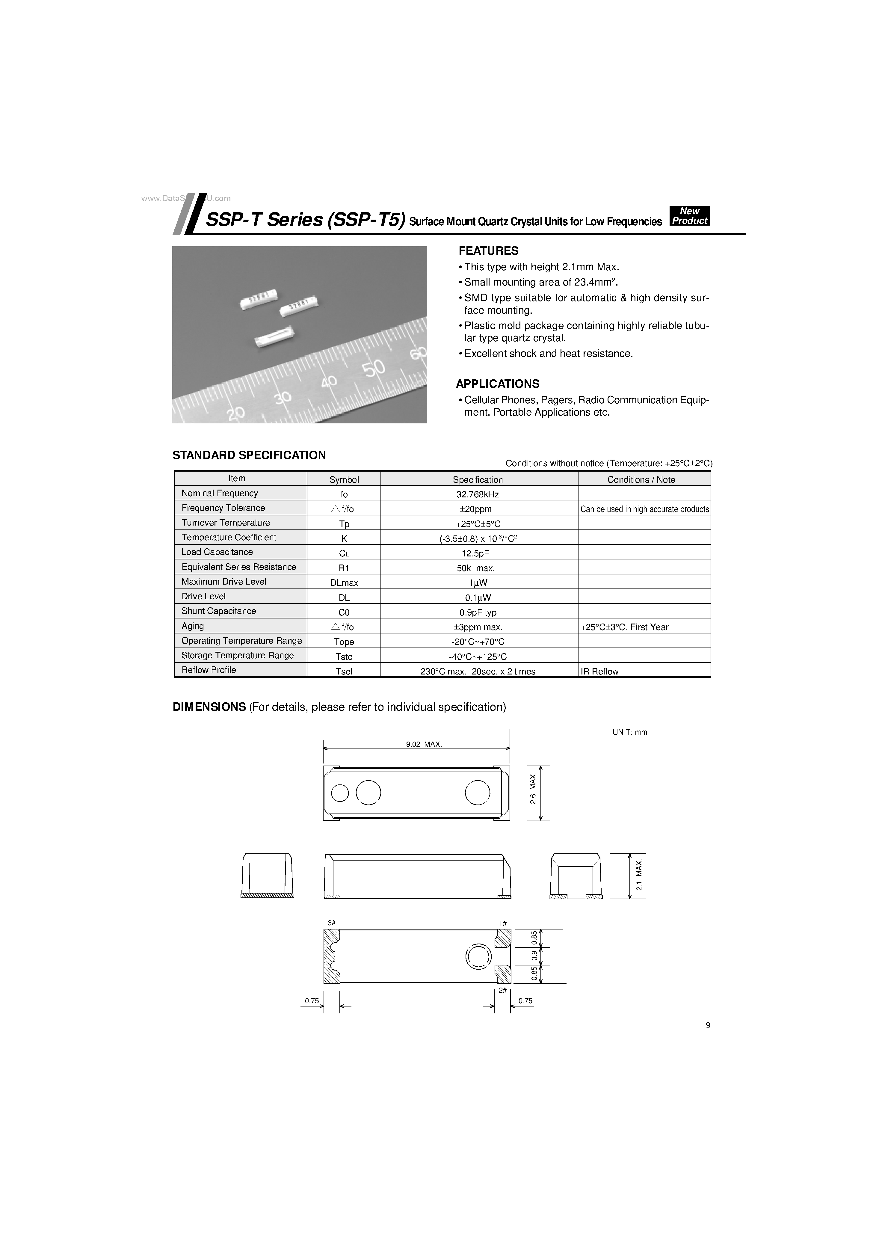 Даташит SSP-T - Surface Mount Quartz Crystal Units страница 1