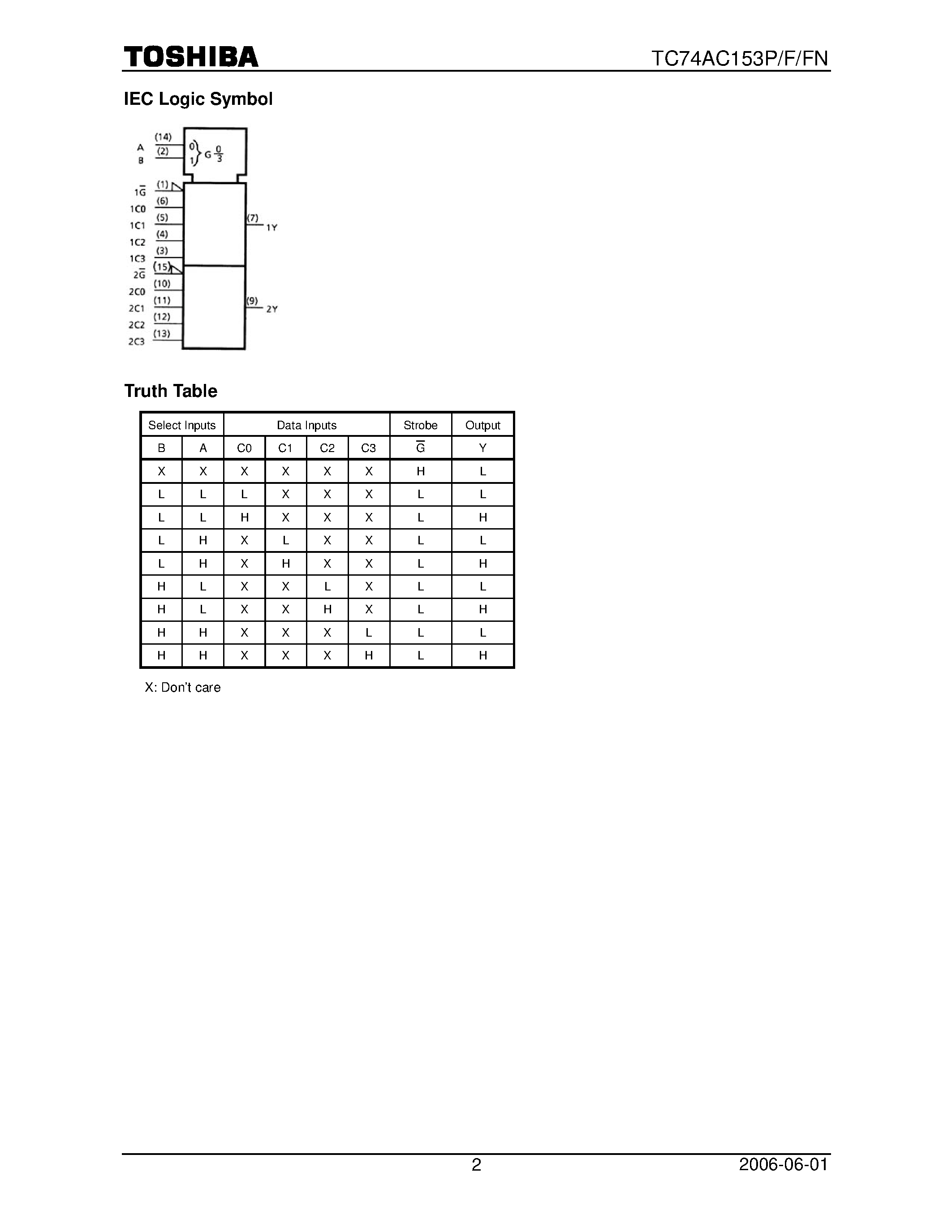 Datasheet TC74AC153F - DUAL 4-CHANNEL MULTIPLEXER page 2