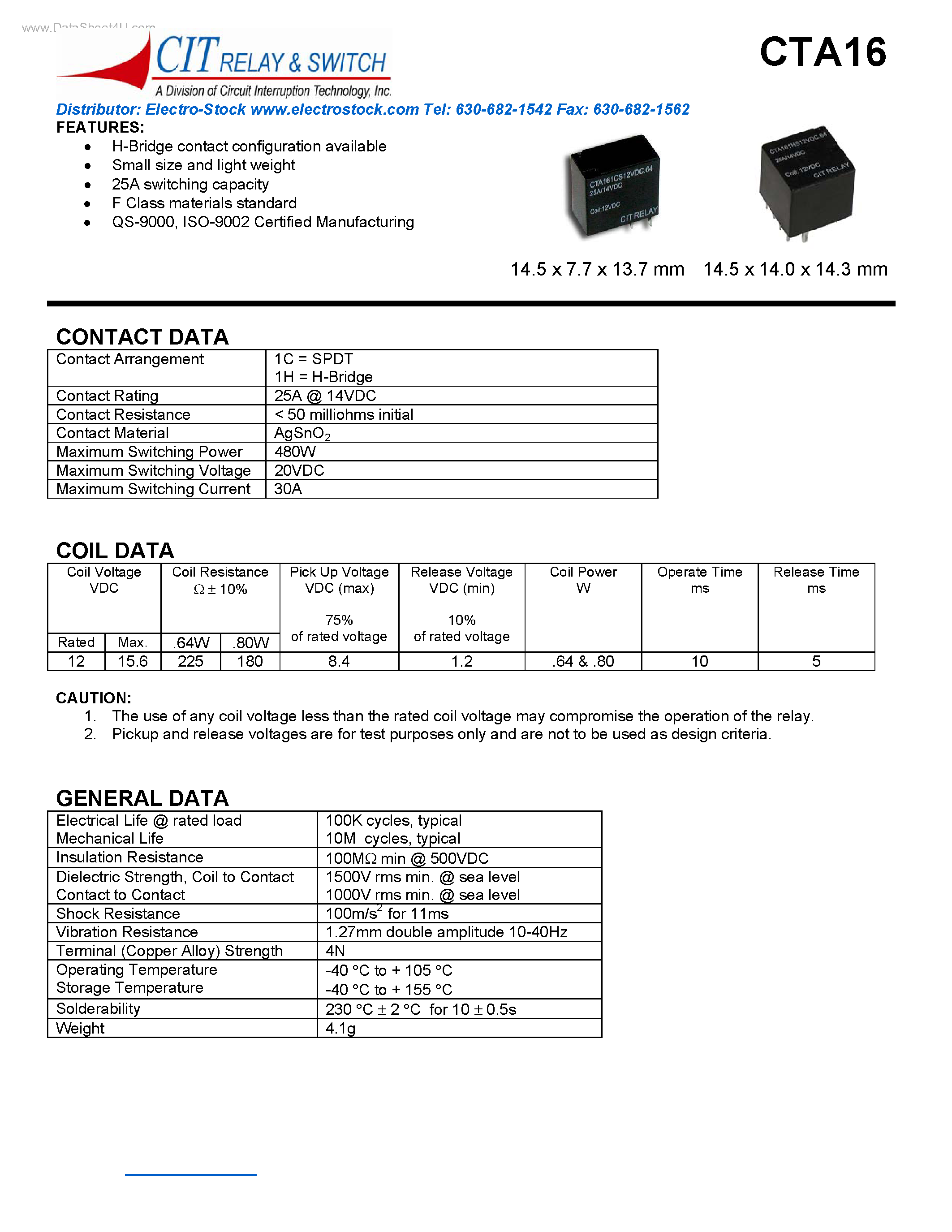 Даташит на микросхему CTA16 страница 1 Даташит CTA16 - CIT SWITCH страница 1