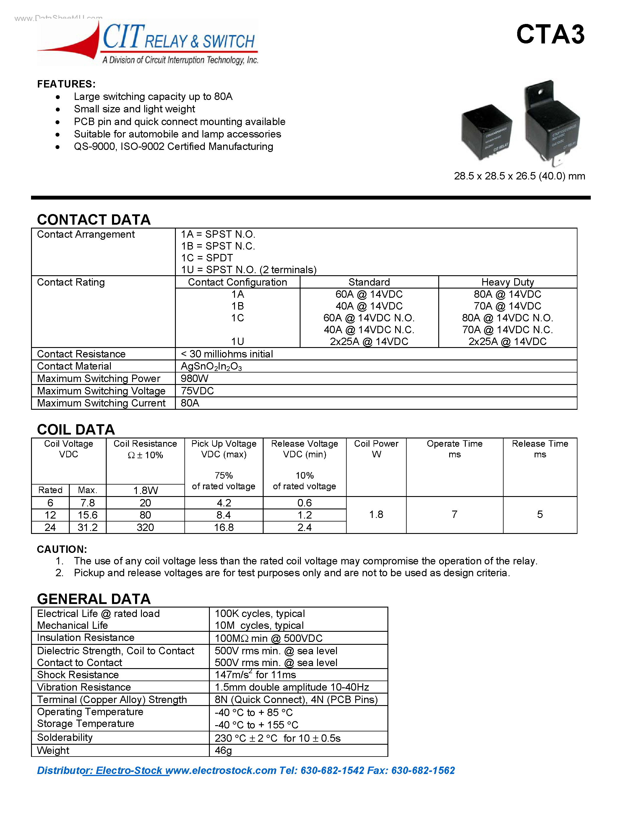Даташит на микросхему CTA3 страница 1 Даташит CTA3 - CIT SWITCH страница 1