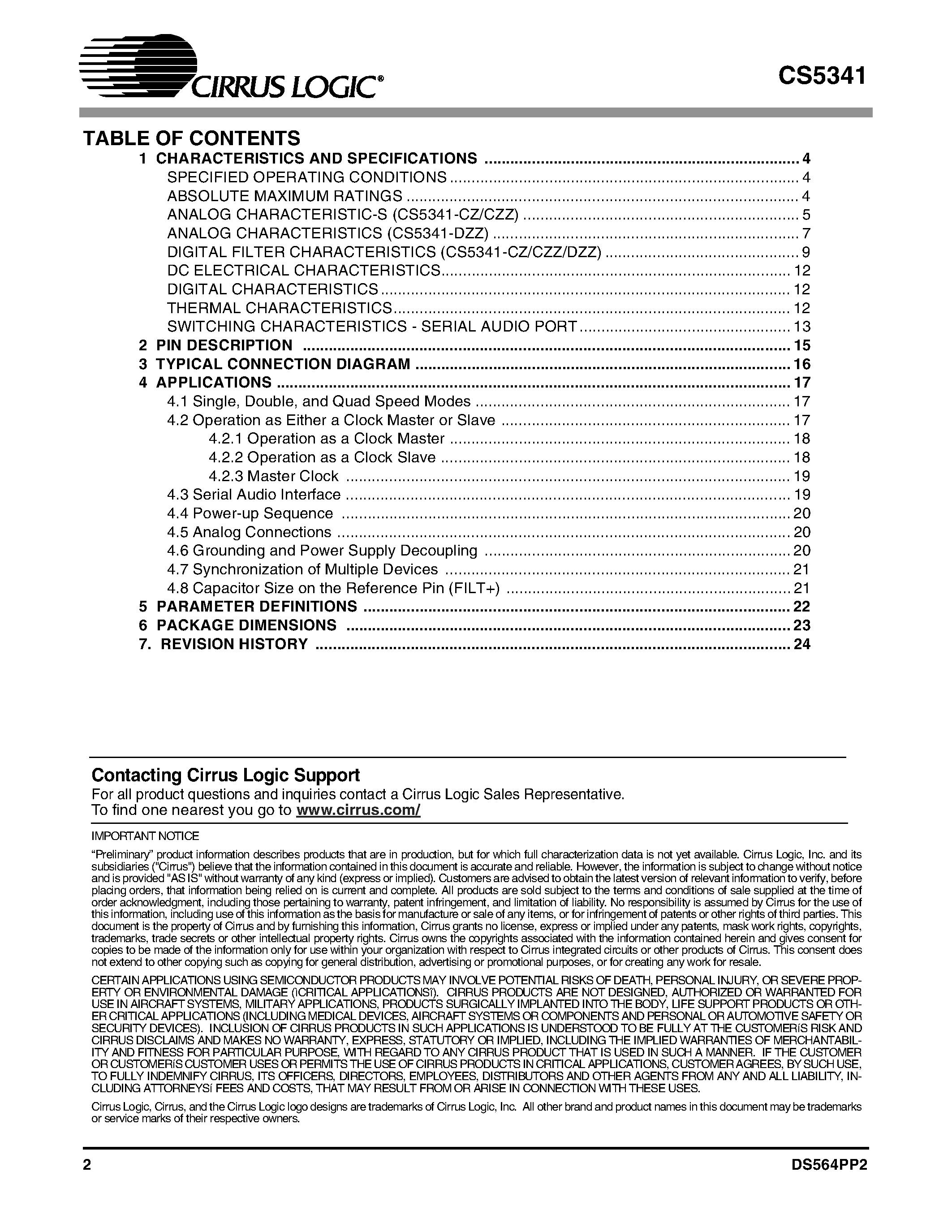 Datasheet CDB5341 page 2 Datasheet CDB5341 - MULTI-BIT AUDIO A/D CONVERTER page 2