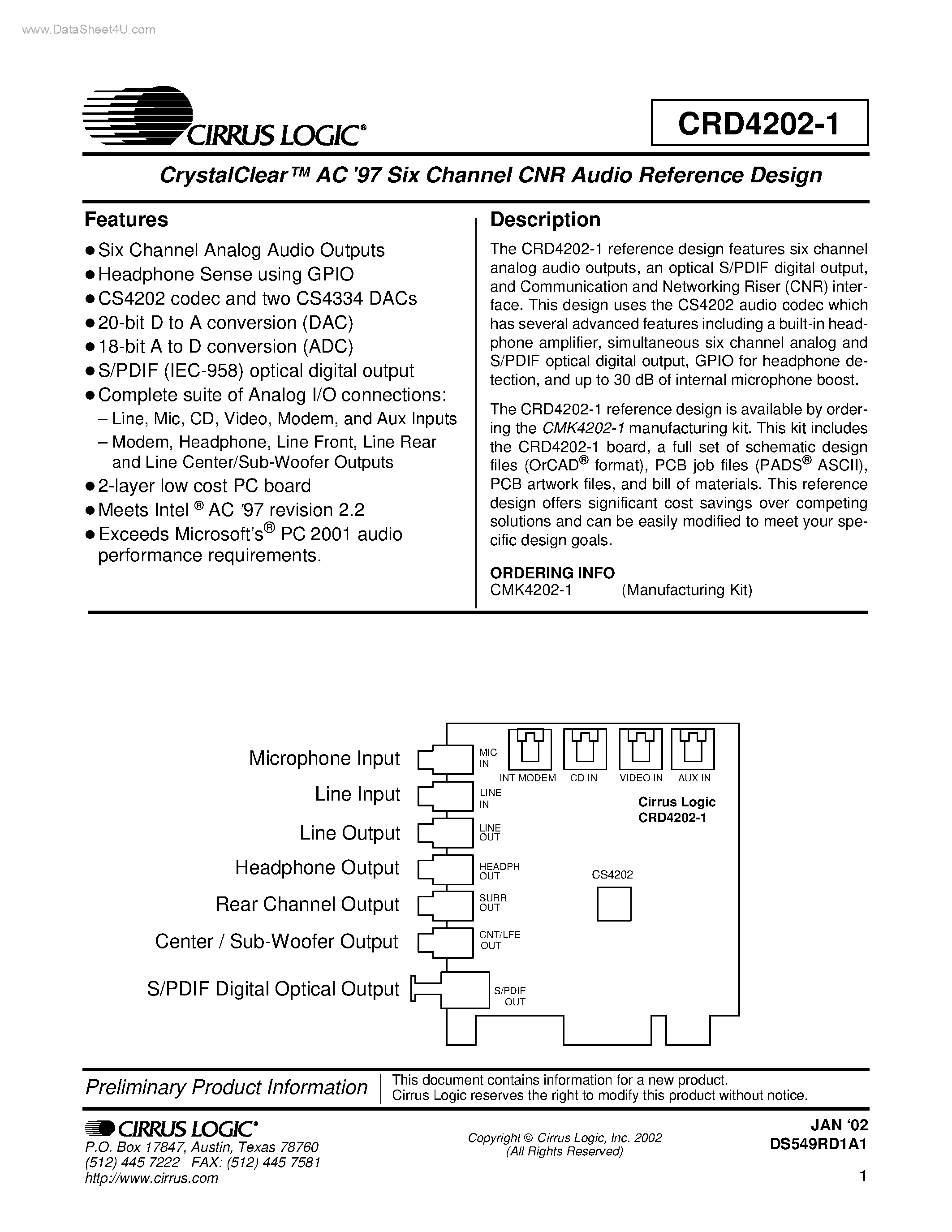 Даташит CRD4202-1 - AC 97 Six Channel CNR Audio Reference Design страница 1
