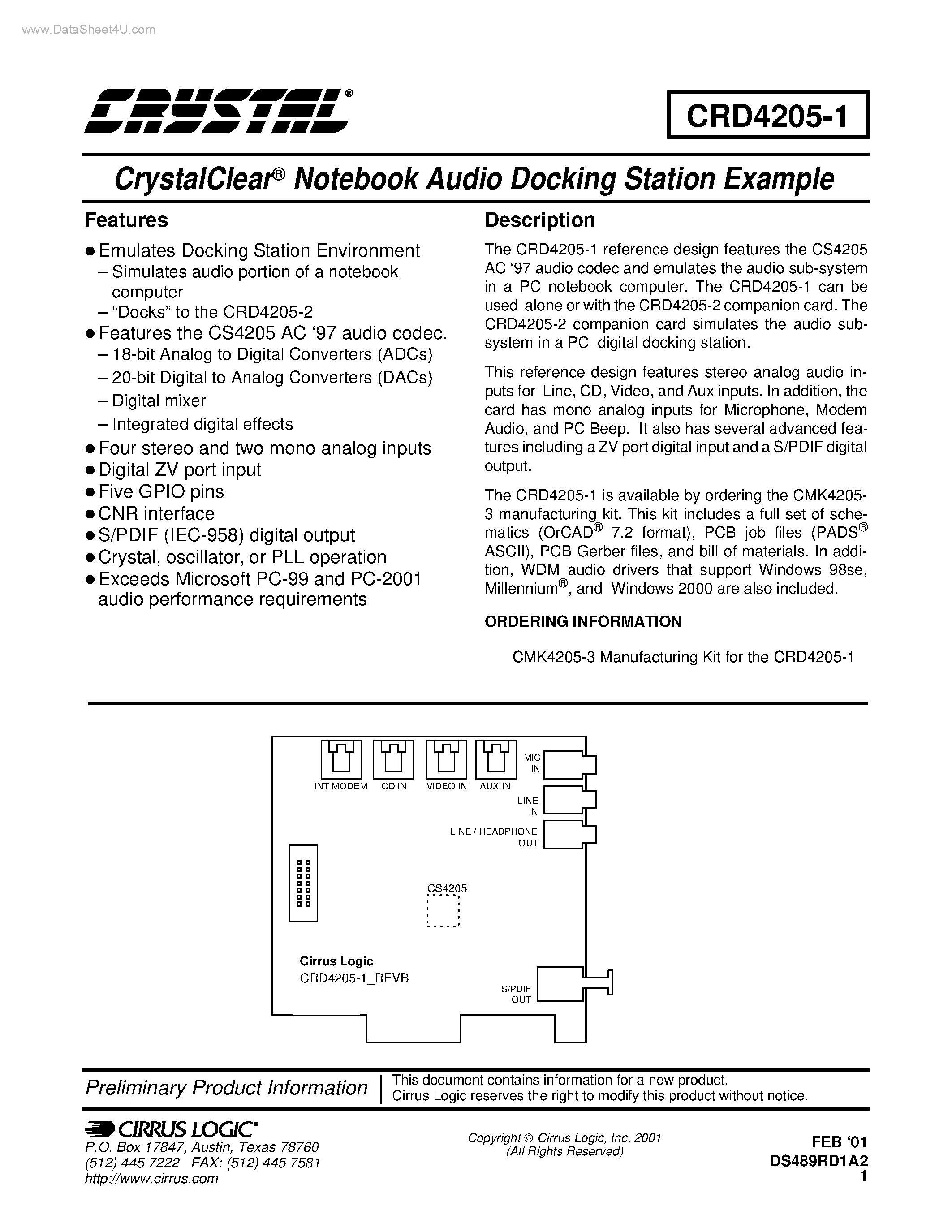 Даташит CRD4205-1 - Notebook Audio Docking Station Example страница 1
