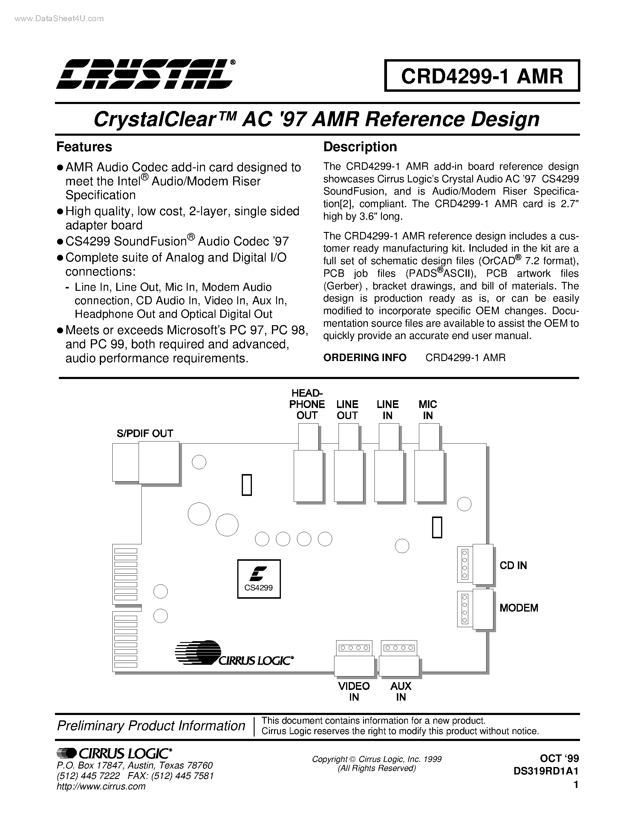 Даташит CRD4299-1 - AC 97 AMR Reference Design страница 1