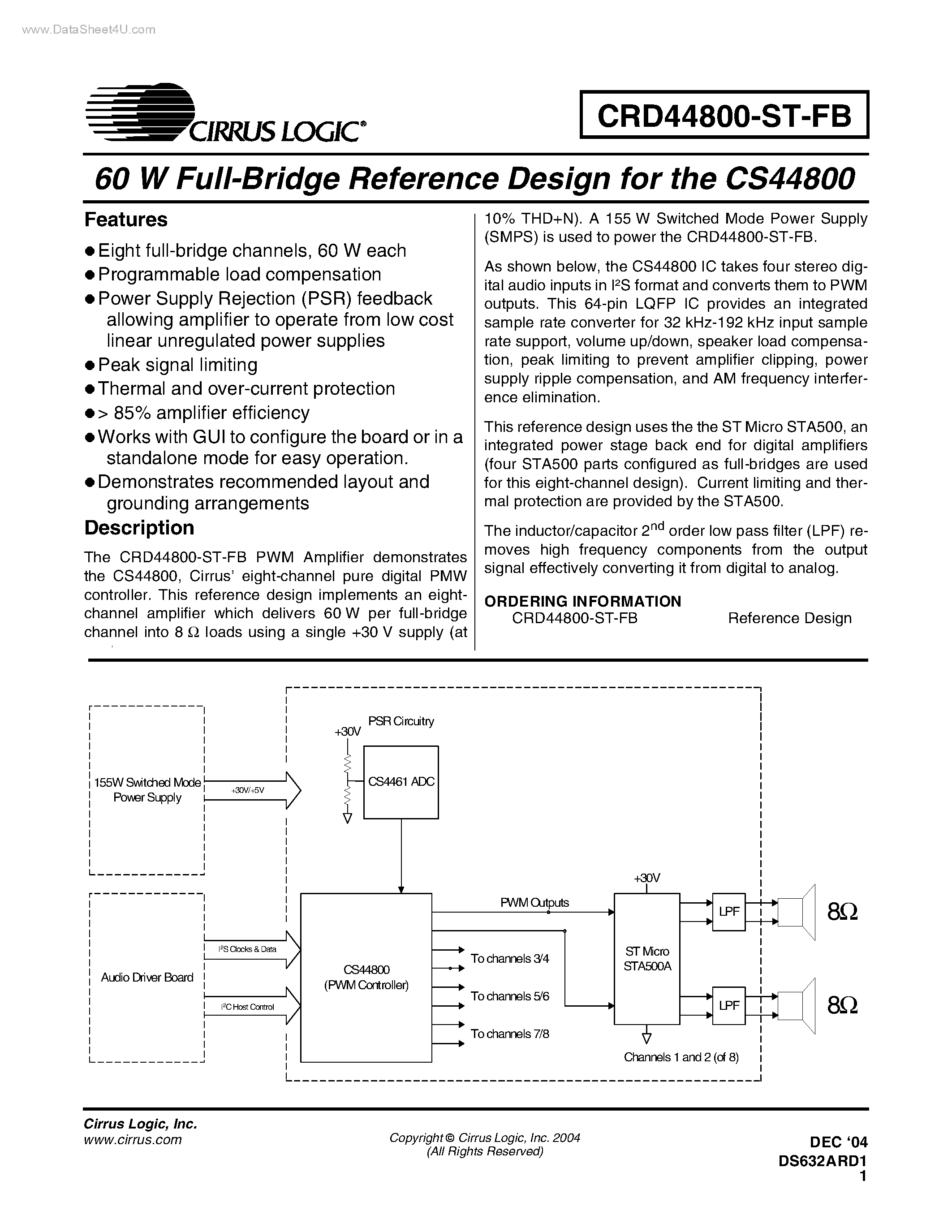 Datasheet CRD44800-ST-FB page 1 Datasheet CRD44800-ST-FB - 60 W Full-Bridge Reference Design page 1