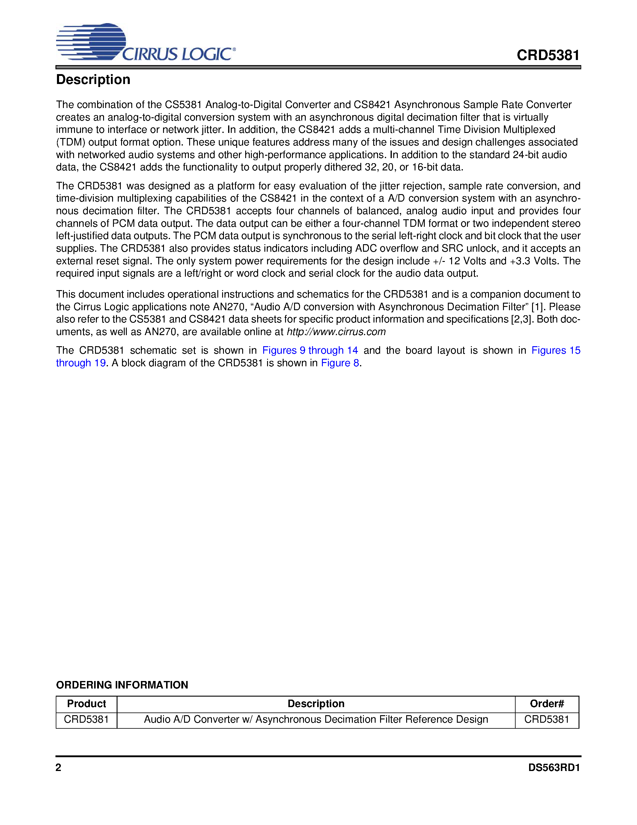 Datasheet CRD5381 page 2 Datasheet CRD5381 - Audio A/D Converter w/ Asynchronous Decimation Filter Reference Design page 2