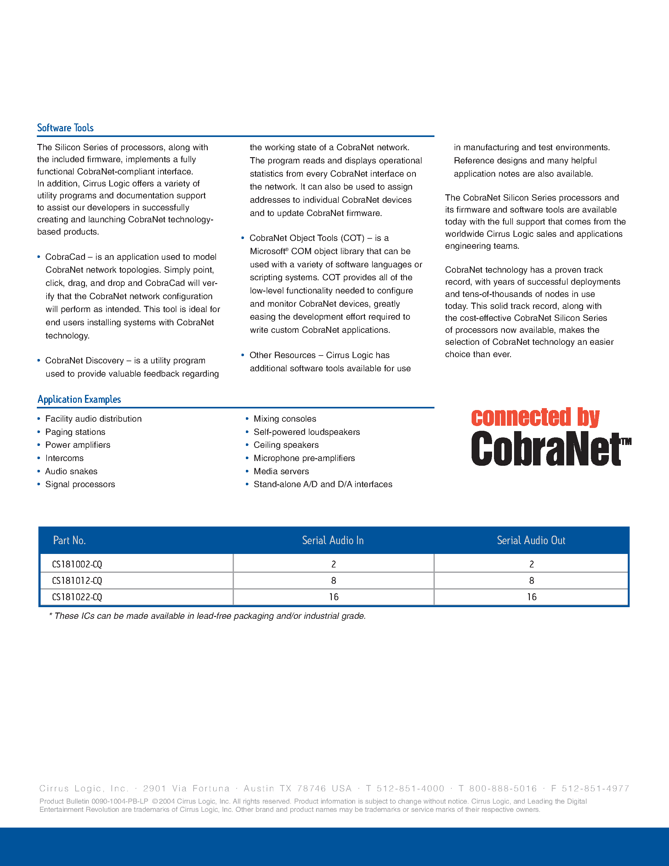 Даташит на микросхему CS1810XX страница 2 Даташит CS1810XX - New CobraNet Silicon Series Ideal страница 2