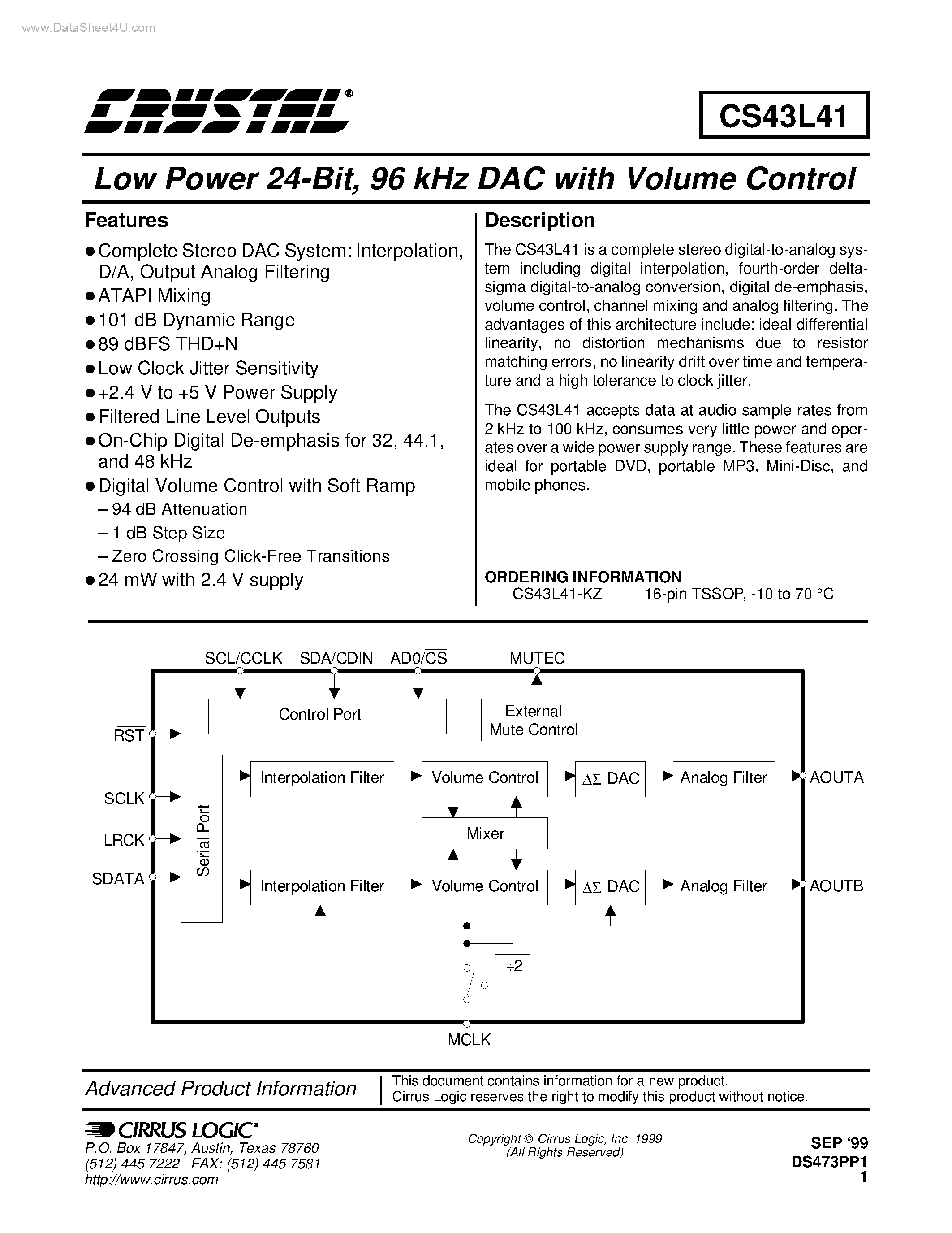 Datasheet CS43L41 - DAC page 1