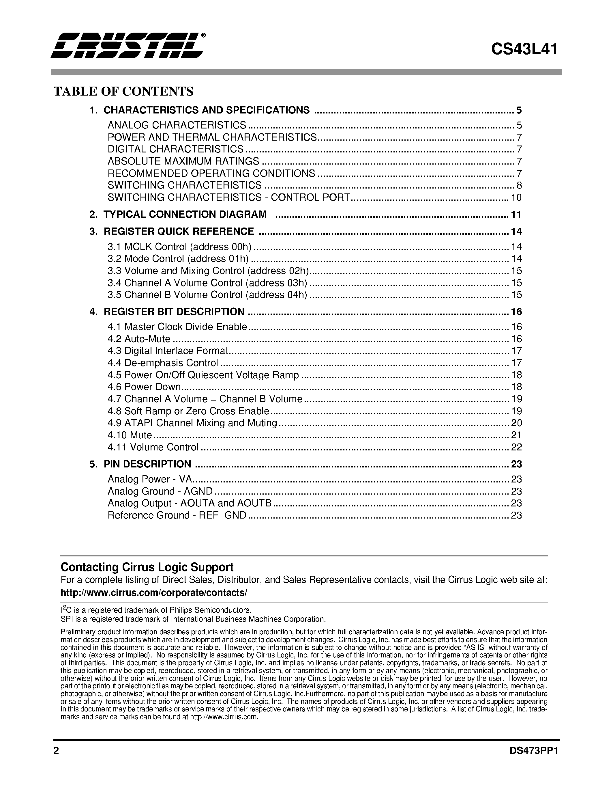 Datasheet CS43L41 - DAC page 2