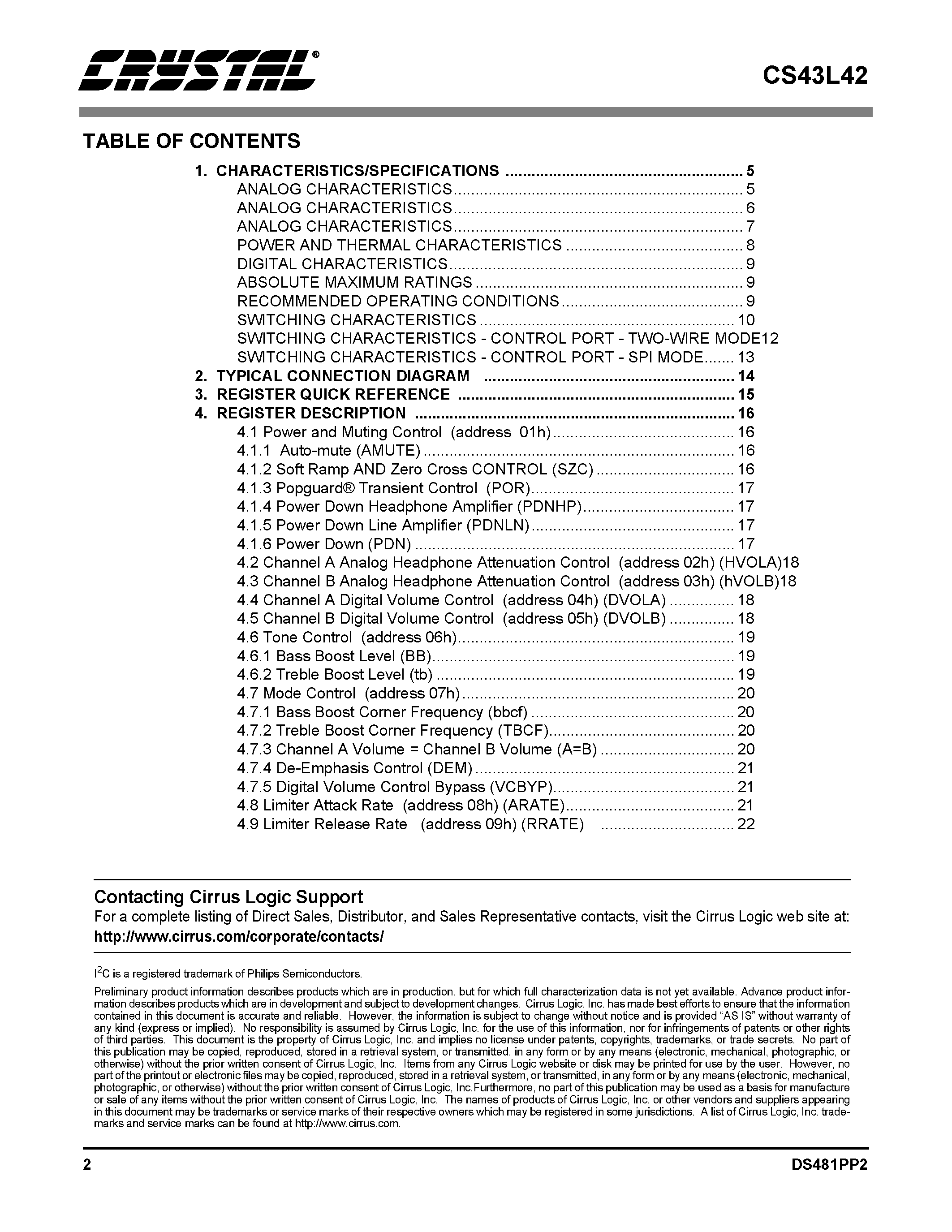 Даташит CS43L42 - Stereo DAC страница 2