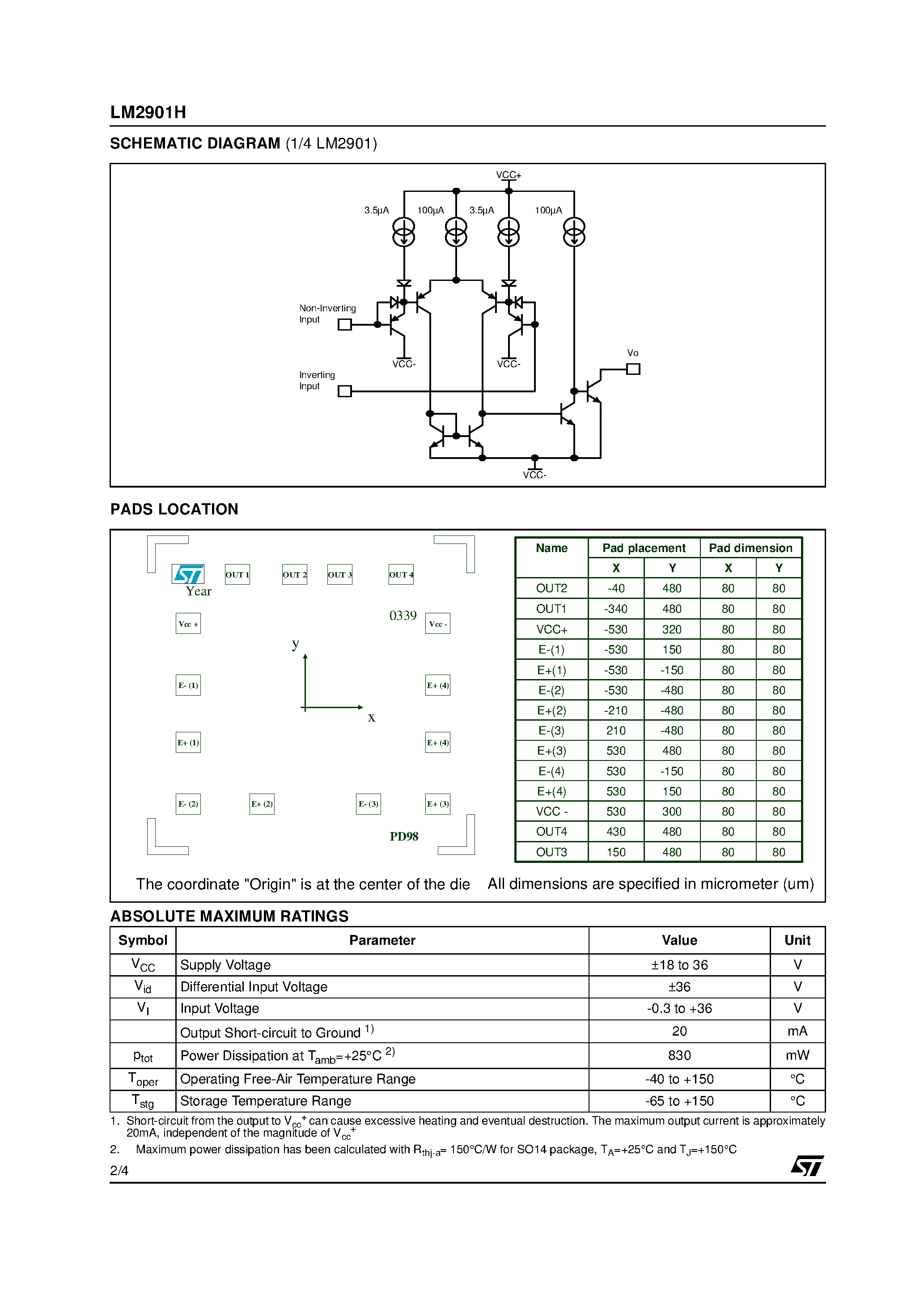 Datasheet LM2901H - LOW POWER QUAD VOLTAGE COMPARATORS page 2