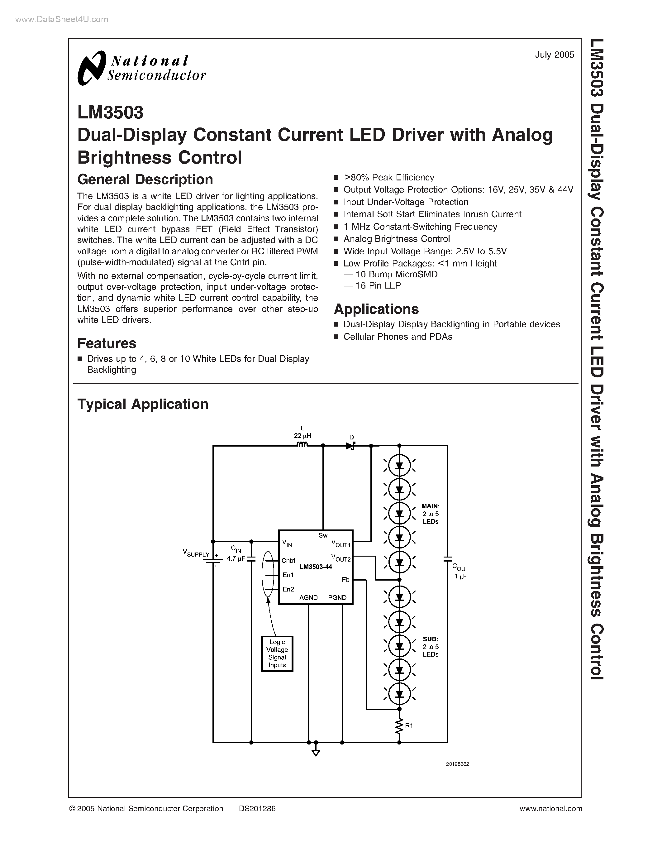Datasheet LM3503 - Dual-Display Constant Current LED Driver page 1