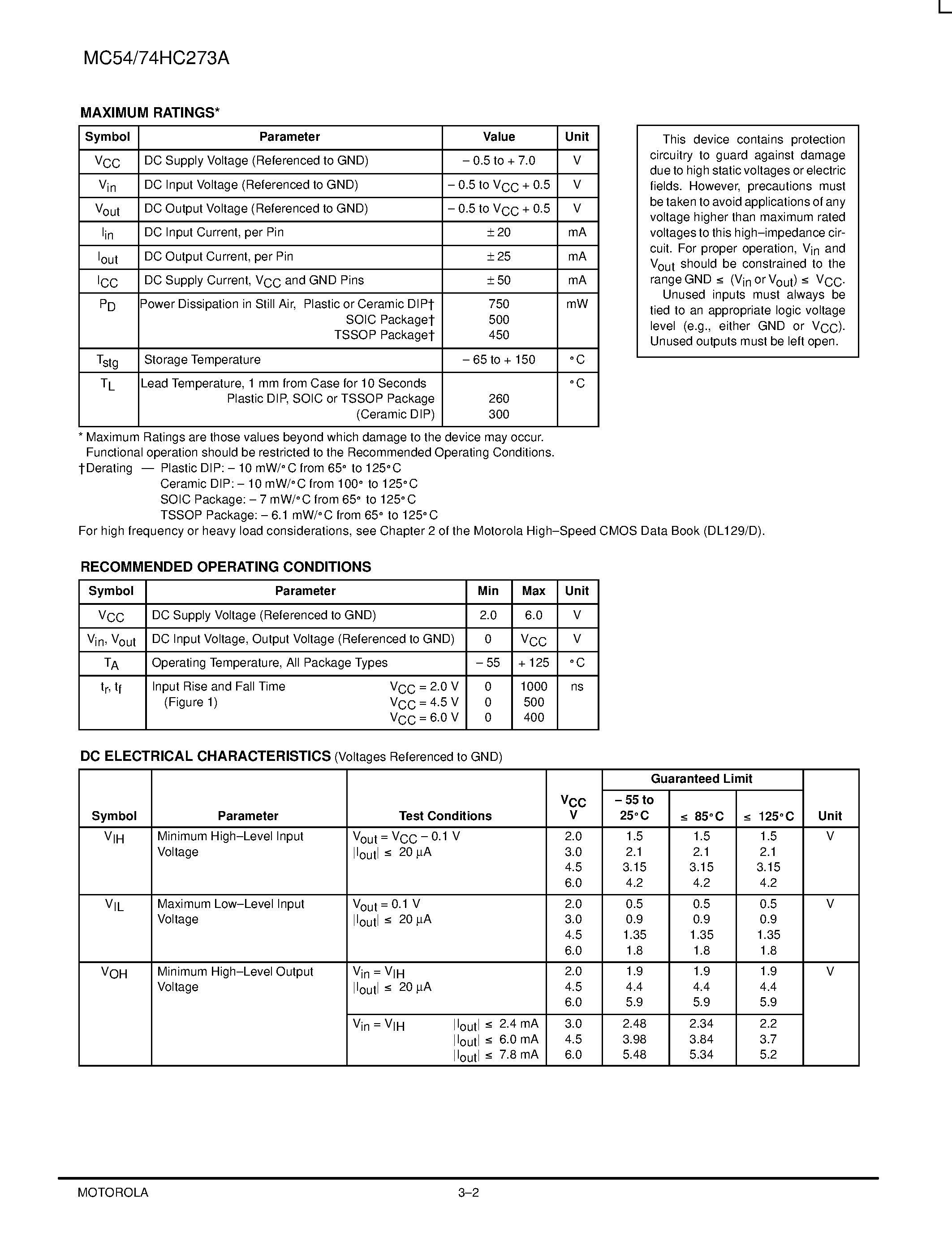 Datasheet MC54HC273A - OCTAL D FLIP-FLOP page 2