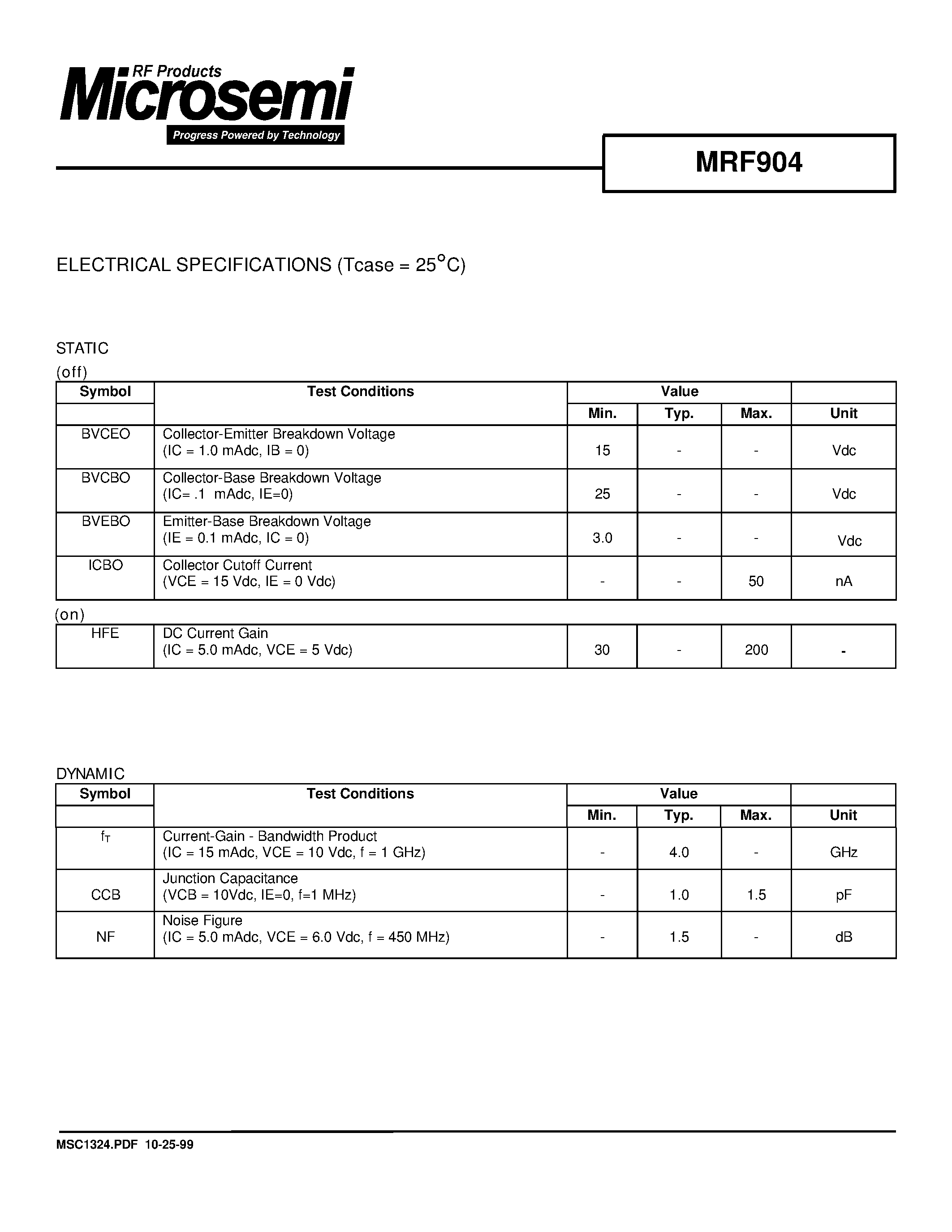Datasheet MRF904 - RF & MICROWAVE DISCRETE LOW POWER TRANSISTORS page 2