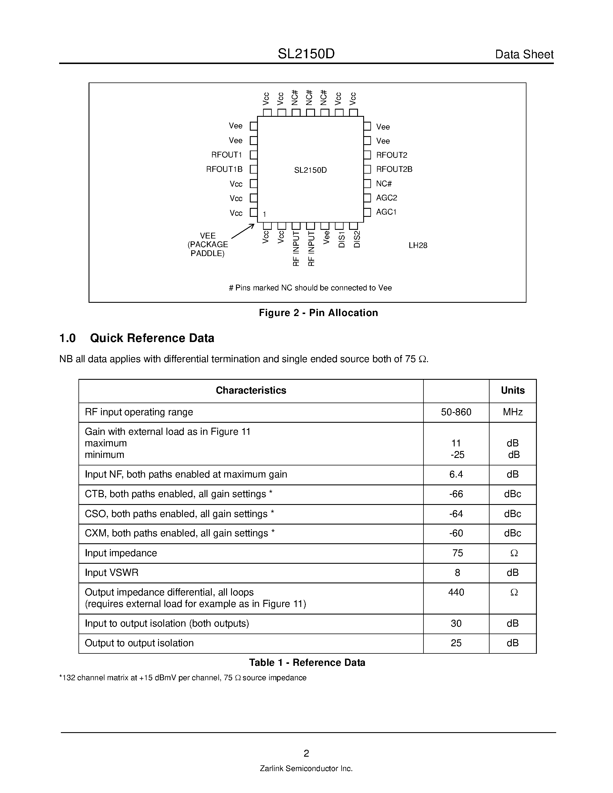 Даташит на микросхему SL2150D страница 2 Даташит SL2150D - Cable Tuner Front End LNA страница 2