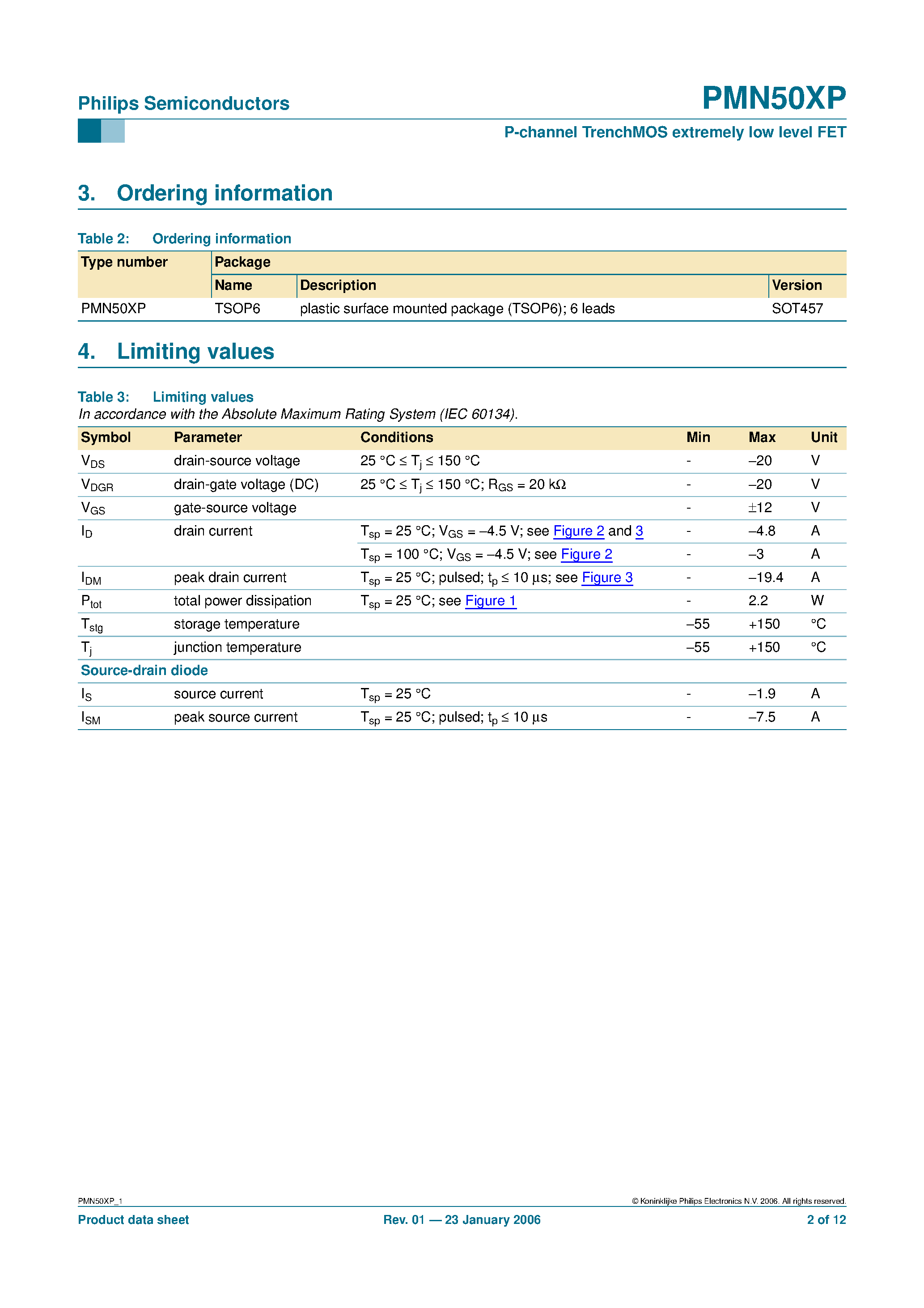 Datasheet PMN50XP - P-channel TrenchMOS extremely low level FET page 2