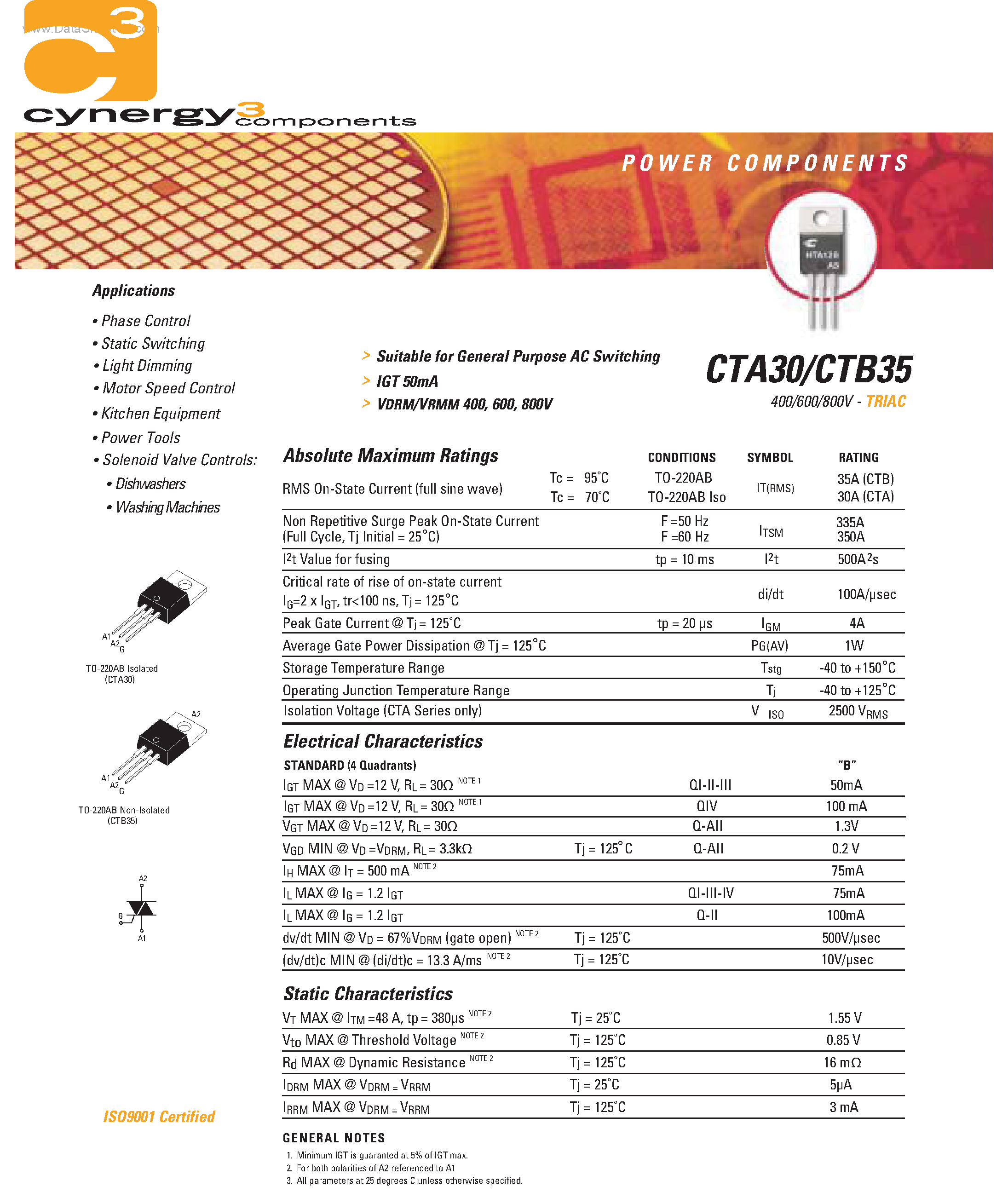 Datasheet CTB35 page 1 Datasheet CTB35 - TRIAC page 1