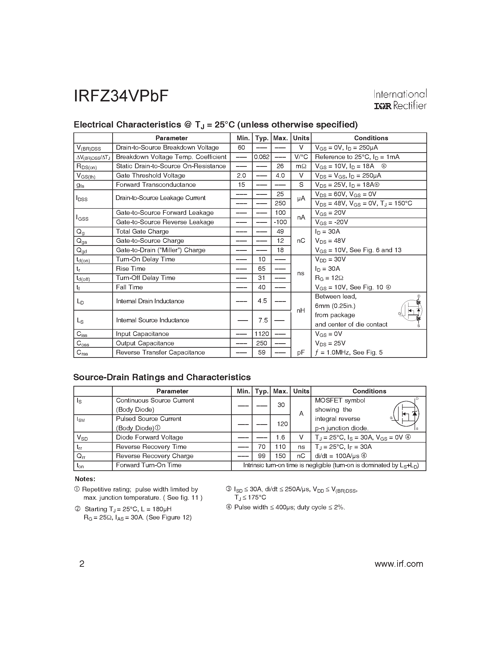 Datasheet IRFZ34VPBF - HEXFET Power MOSFET page 2
