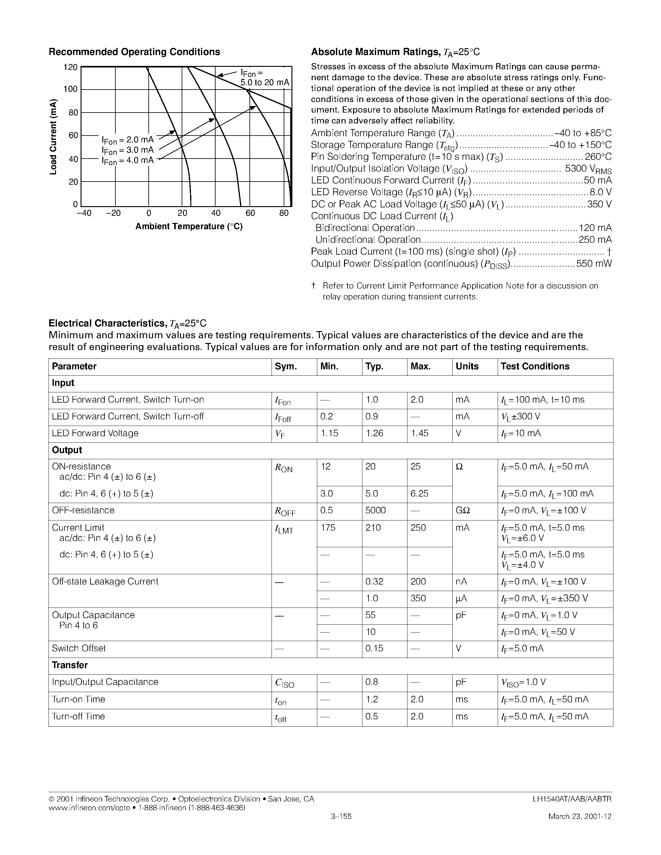 Datasheet LH1540AAB - 1 Form A Solid State Relay page 2
