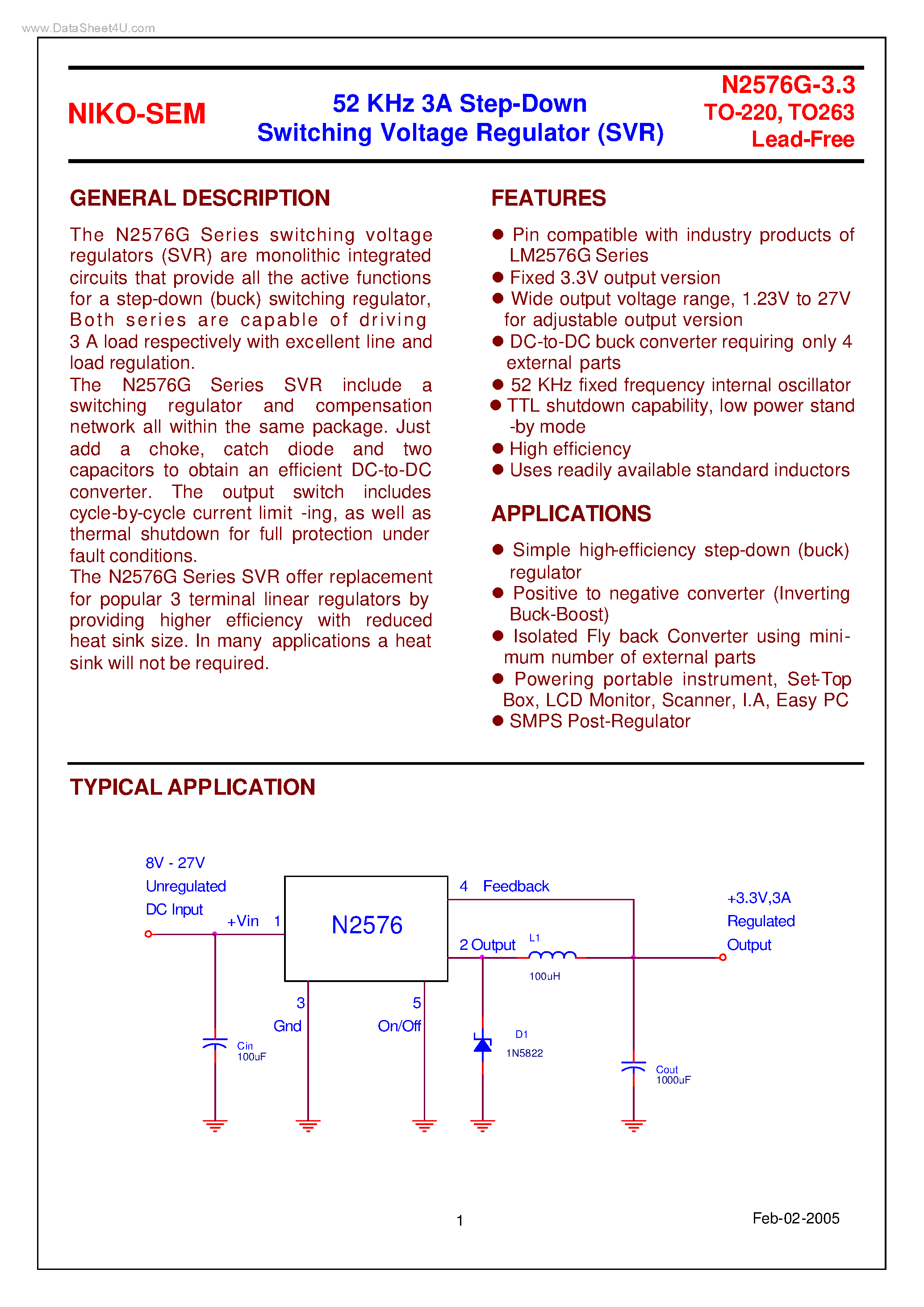 Datasheet N2576G-3.3 - Step-Down Switching Voltage Regulator page 1