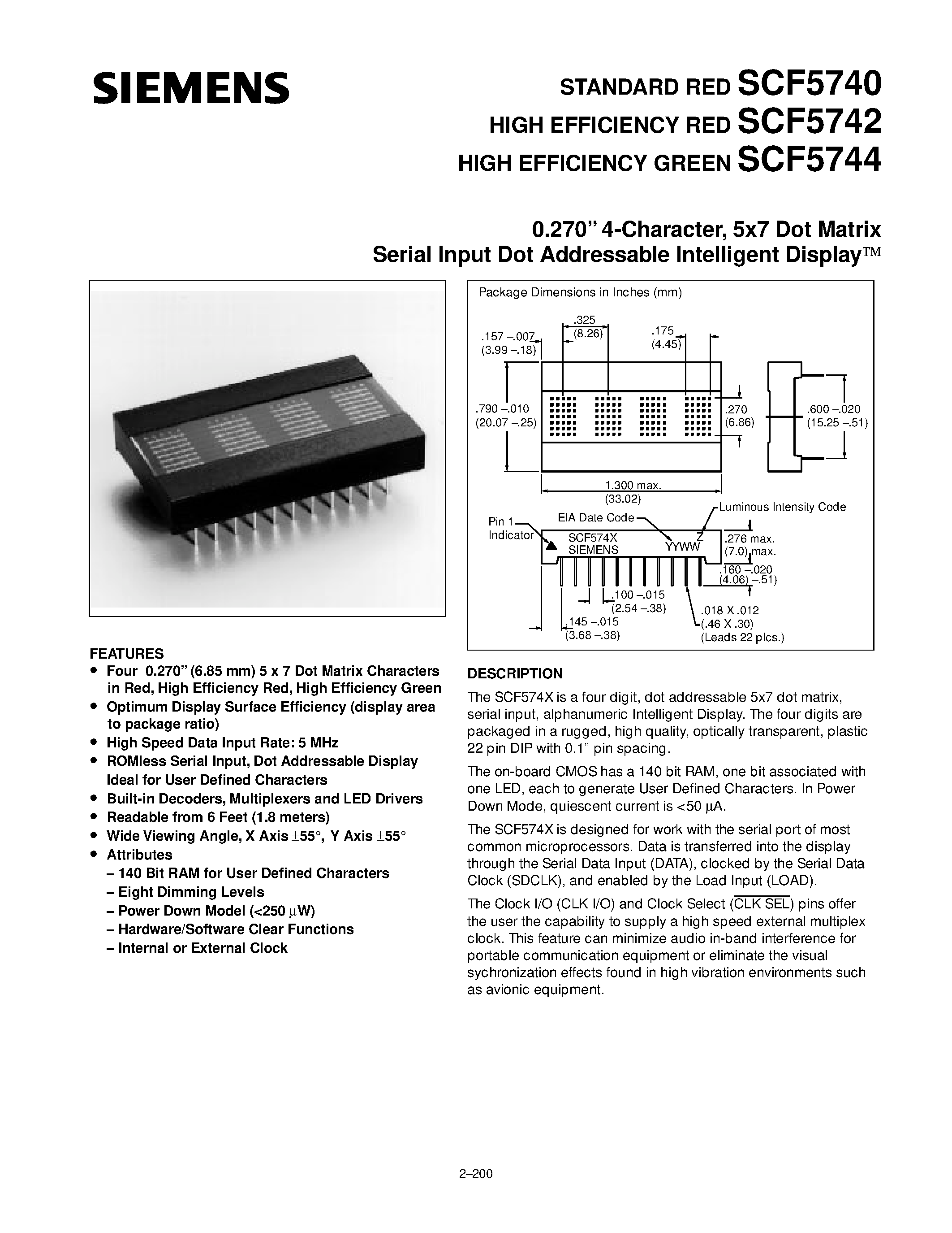 Datasheet SCF5740 - (SCF5740 - SCF5744) Dot Addressable Intelligent Display page 1