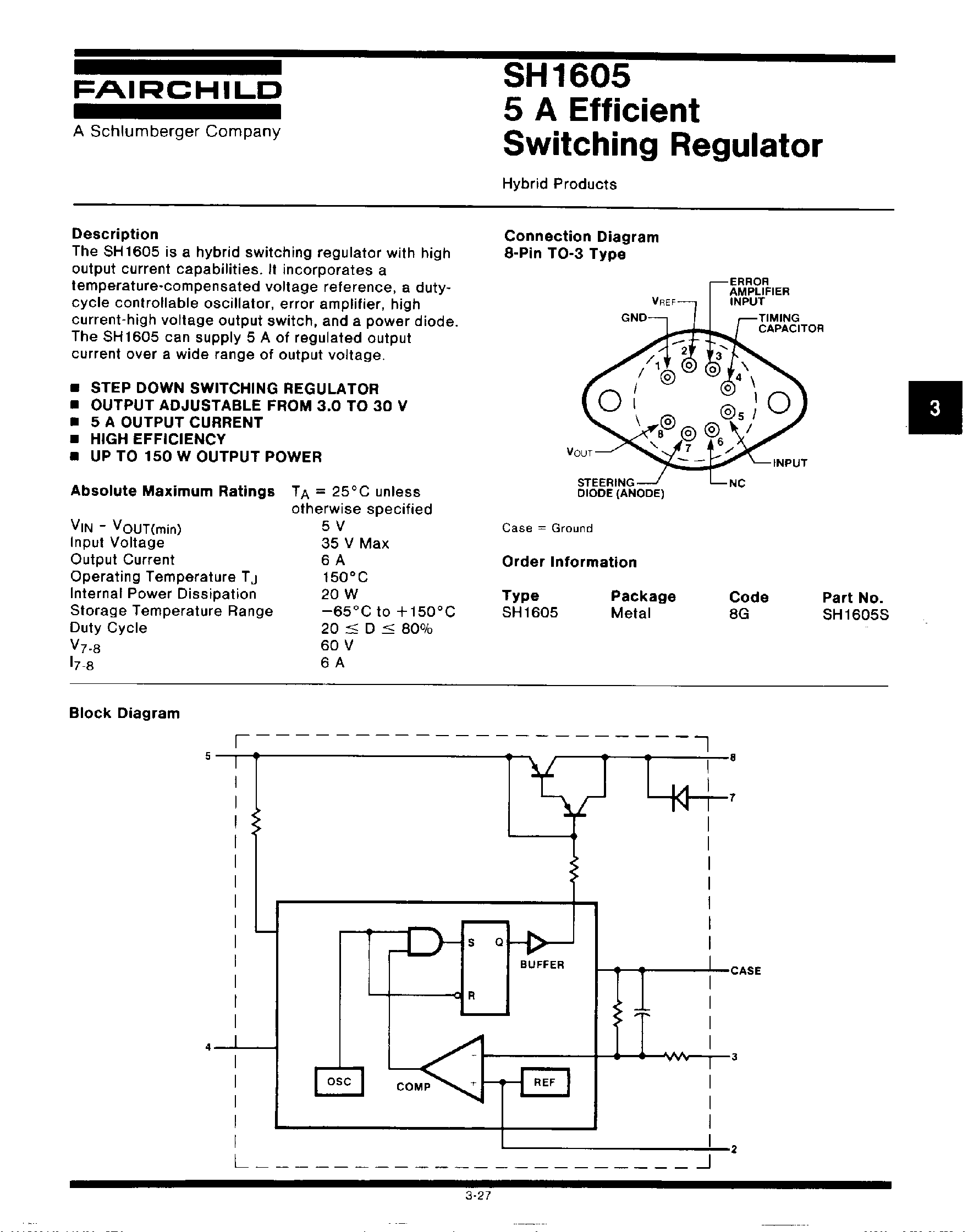 Datasheet SH1605 - Efficient Switching Regulator page 1