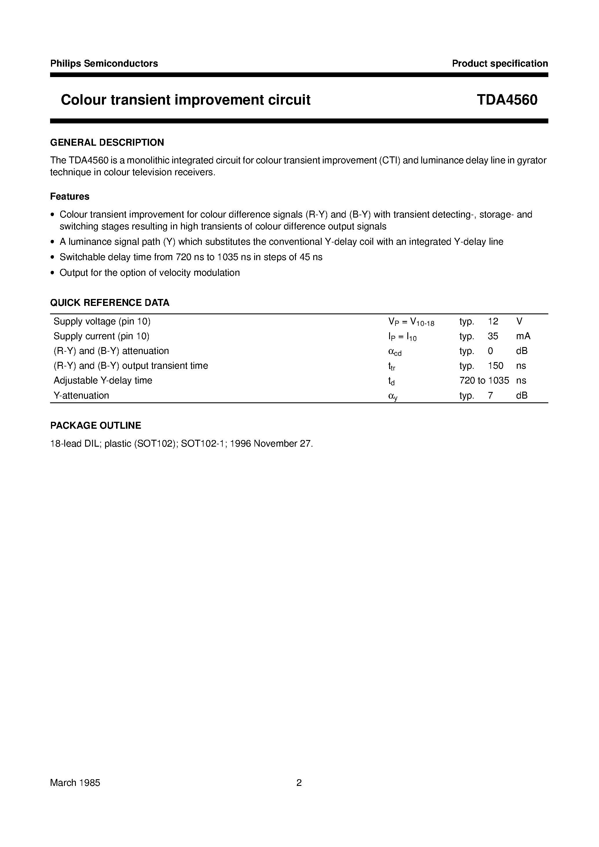 Datasheet TDA4560 - Colour transient improvement circuit page 2
