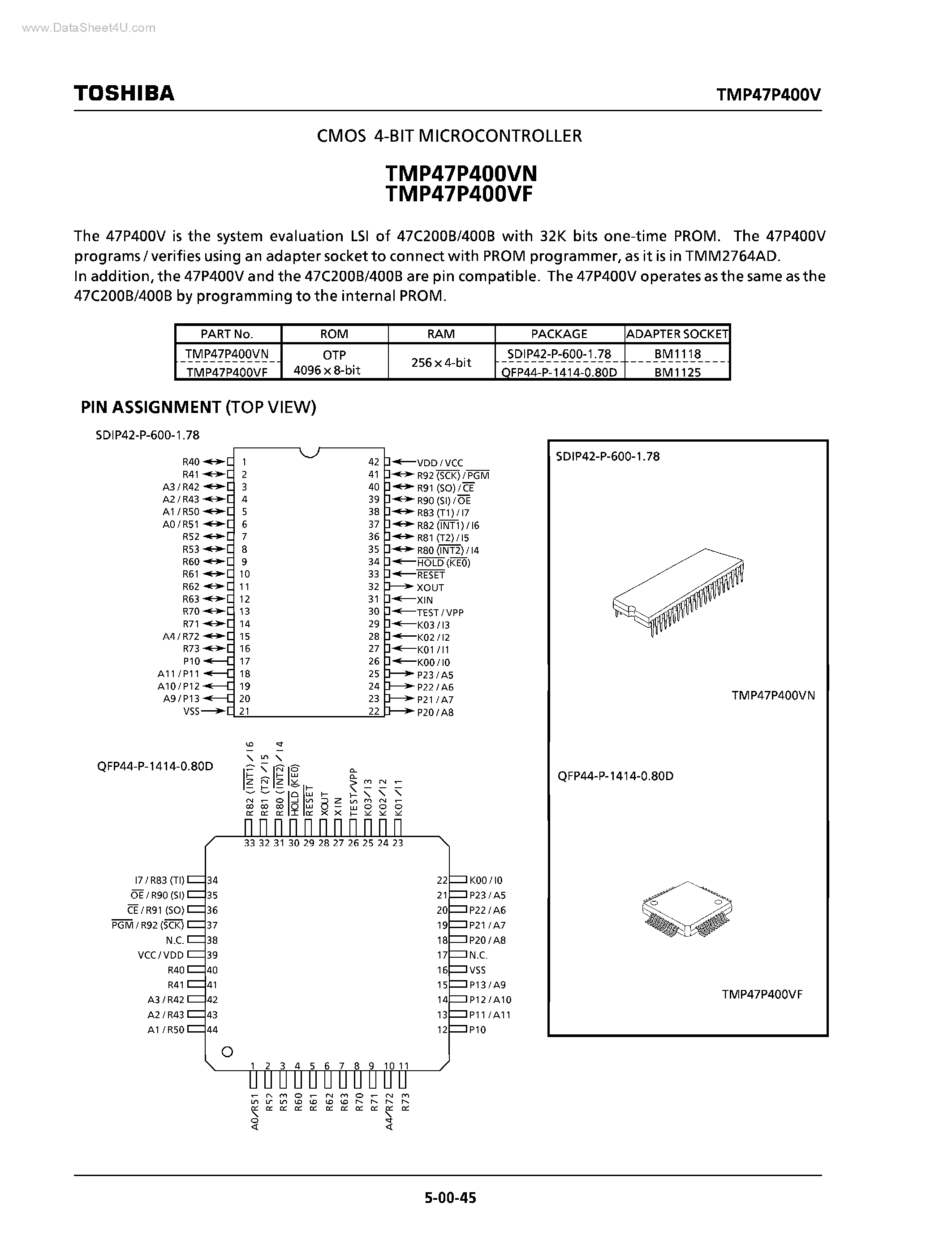 Даташит на микросхему TMP47P440VF страница 1 Даташит TMP47P440VF - CMOS 4 BIT MICROCONTROLLER страница 1