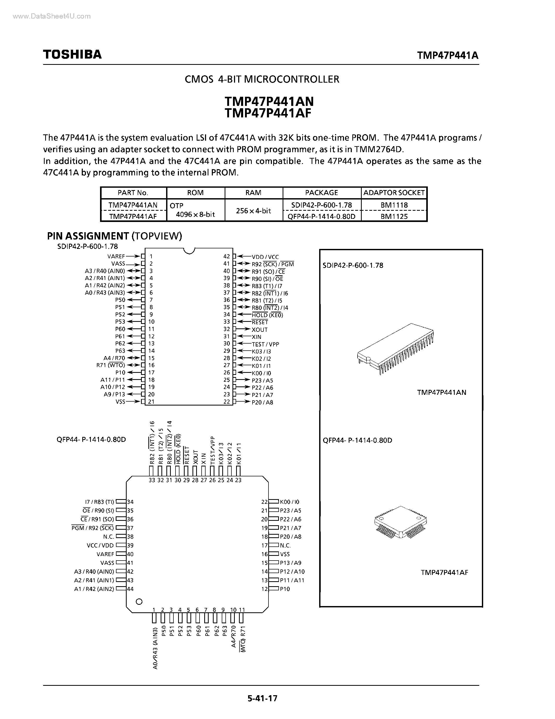 Даташит TMP47P441AF - CMOS 4-BIT MICROCONTROLLER страница 1