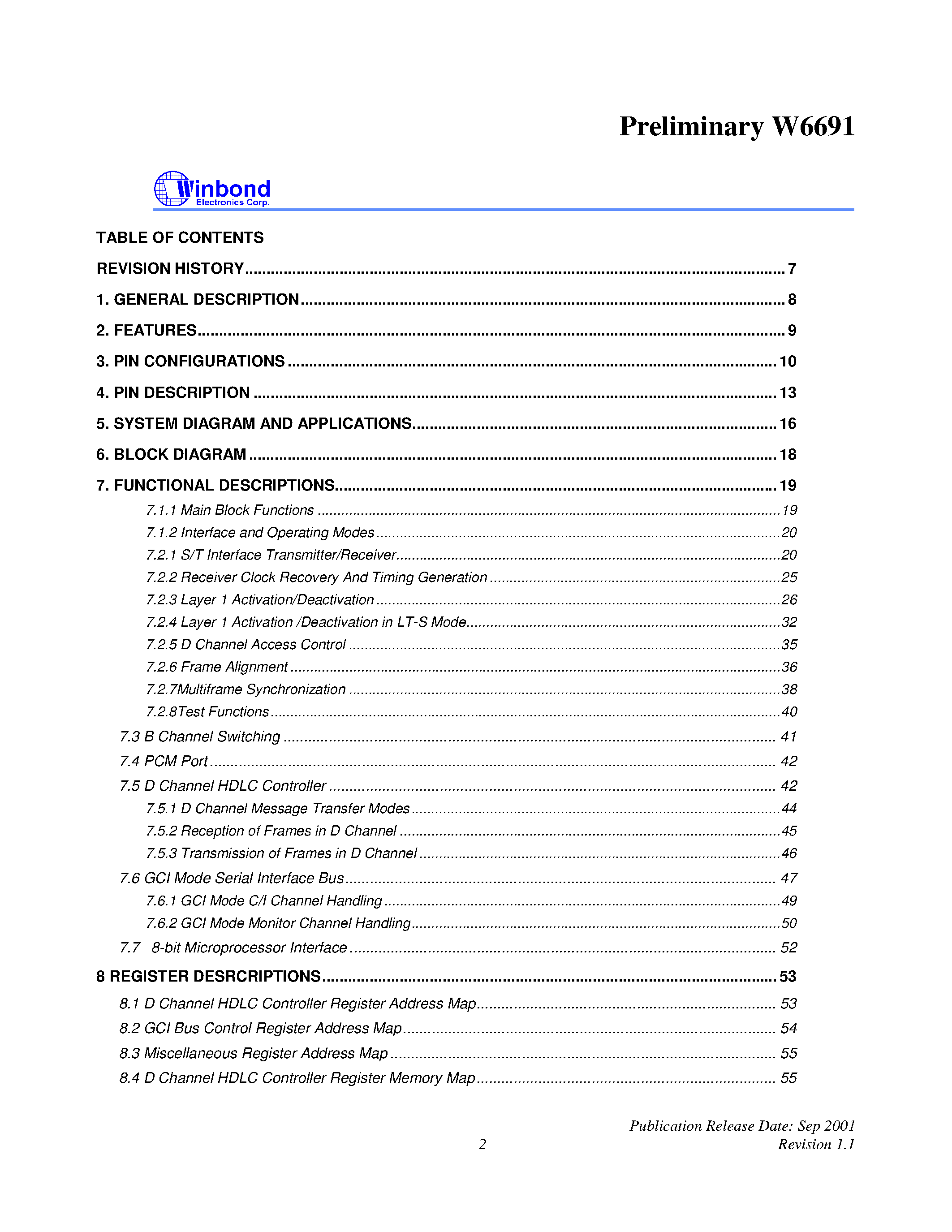 Даташит на микросхему W6691 страница 2 Даташит W6691 - ISDN S/T Interface Transceiver страница 2